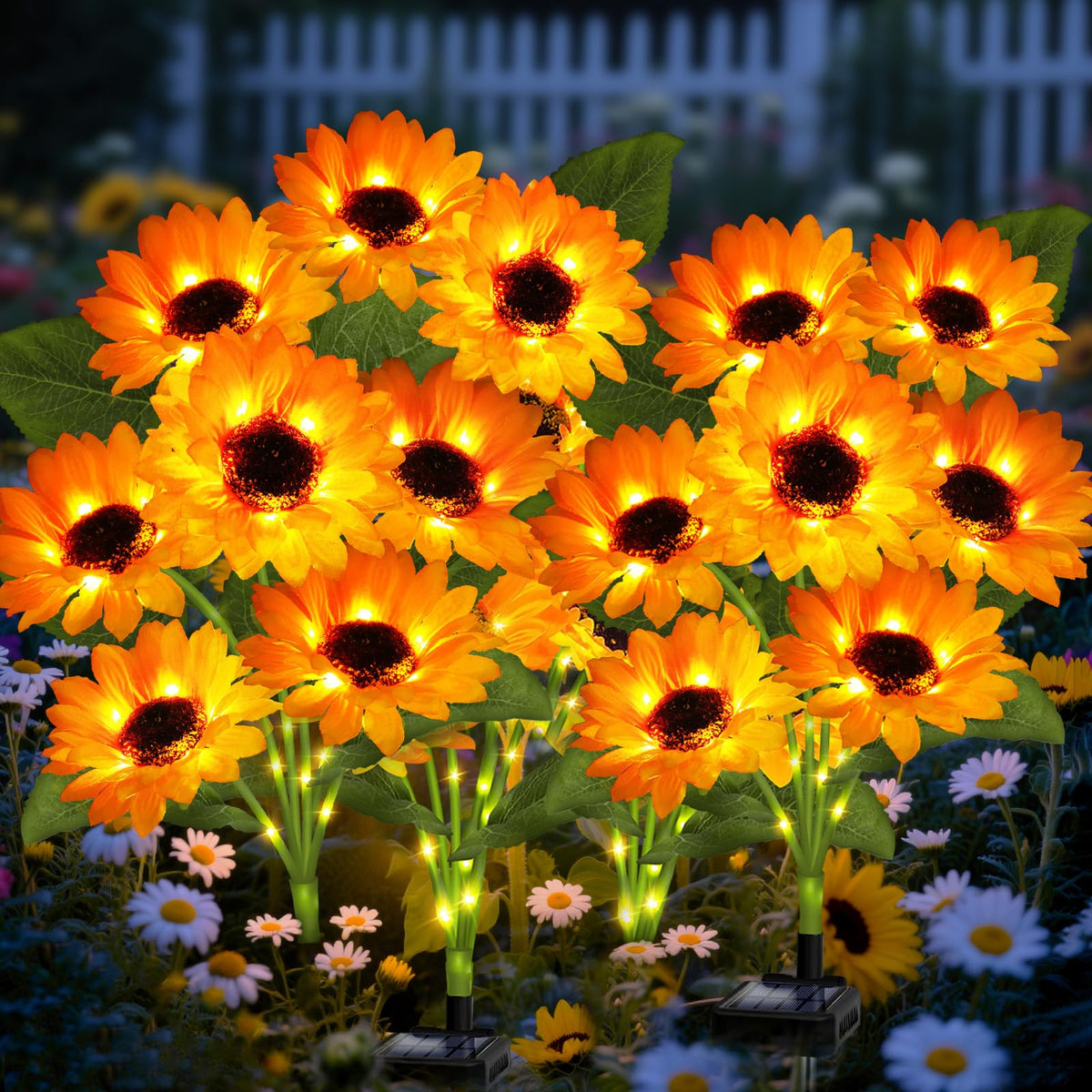 Solar Garden Lights 4 Pack 24 Sunflower Lights, Sunflowers Birthday Gifts For Mom Women Grandma, Waterproof Solar Flower Light F