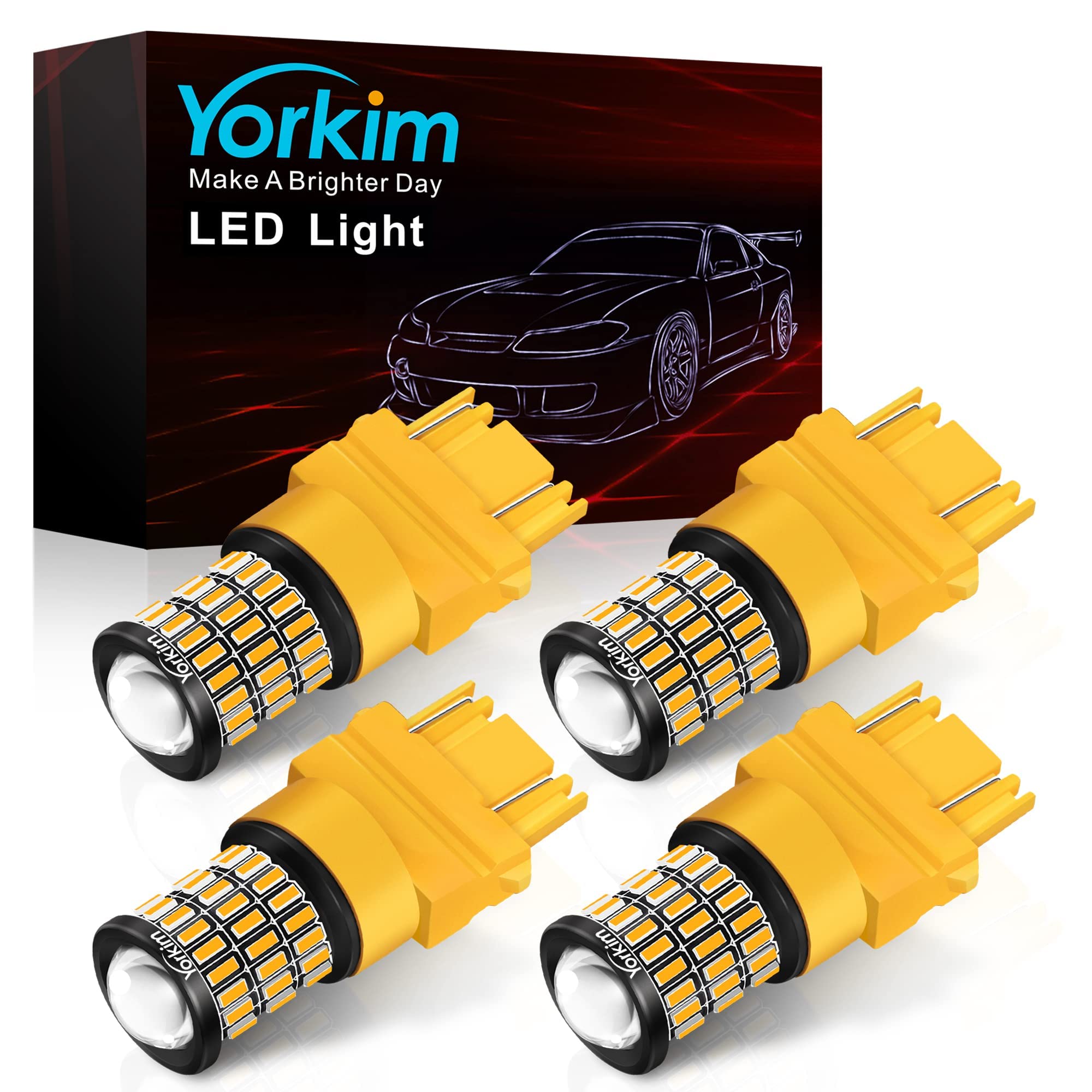 Yorkim 3157 Led Bulb Amber Ultra Bright, 3157 Led Brake Lights, 3157 Led Backup Reverse Lights, 3156 Led Tail Lights With Projector - 3056 3156 3156A 3057 4057 3157 4157 T25 Led Bulbs, Pack Of 4