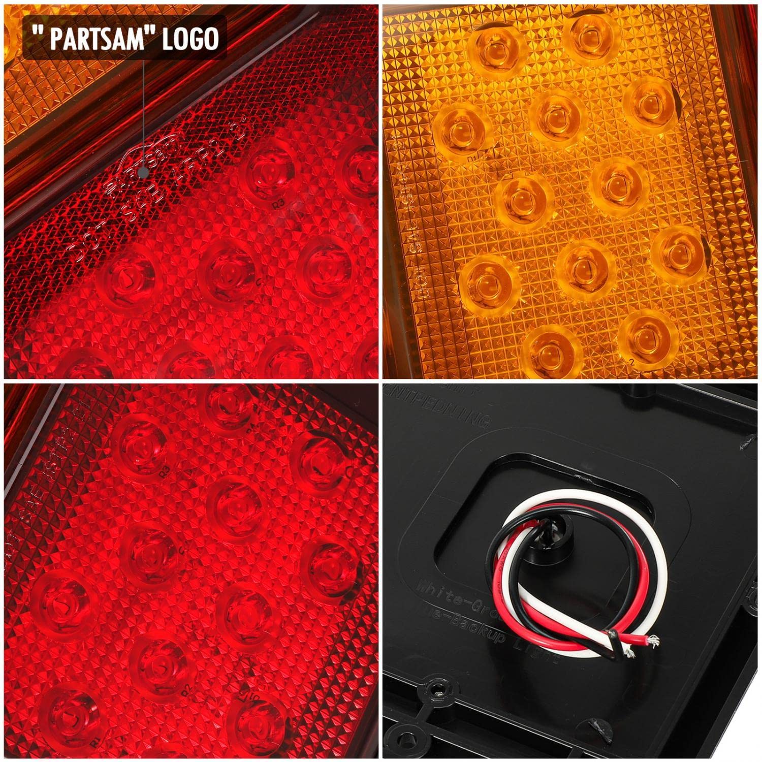 Partsam RV Trailer Tail Lights - 2Pcs 24 LED Dual Stop Turn Signal, Standard Size, IP67, Red Amber, Plastic Base with Gasket