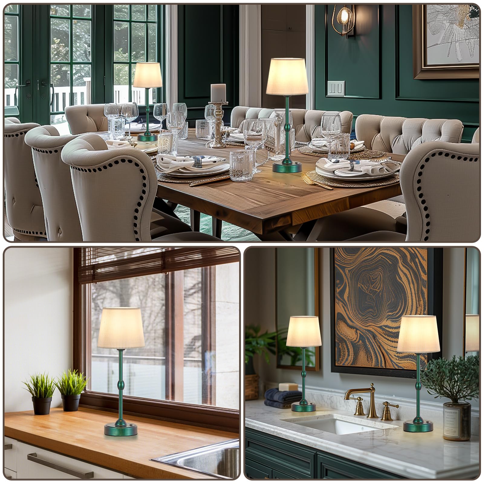 Roria Led Cordless Table Lamps - Set Of 2, Rechargeable, Dimmable, Green, For Indoor/Outdoor Use