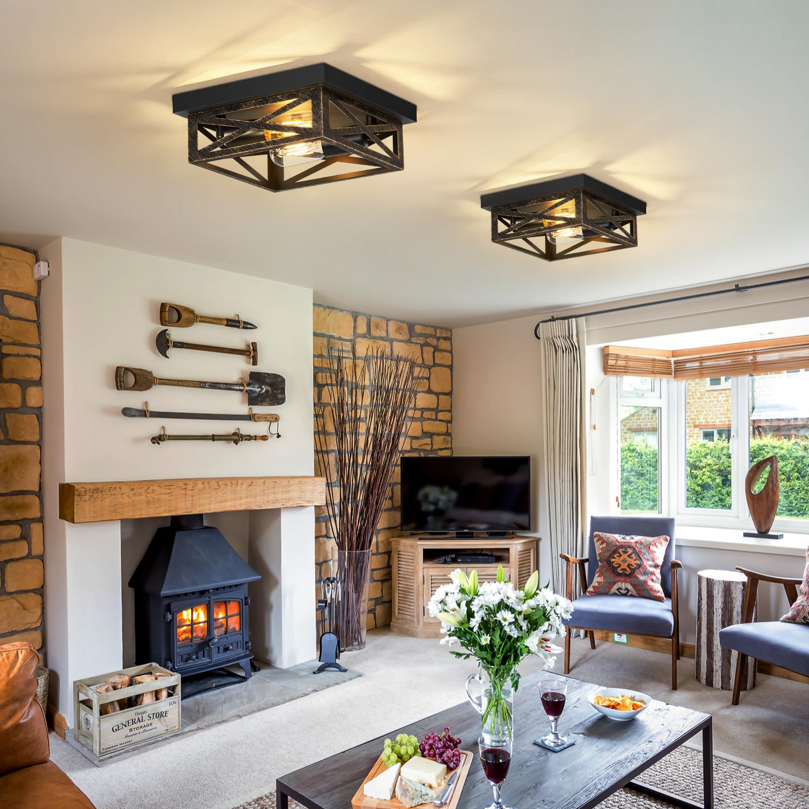 Zhu Yan 2 Pack Farmhouse Flush Mount Ceiling Light,Rustic Flush Mount Ceiling Light Fixture,Light Fixtures Ceiling Mount For Kit