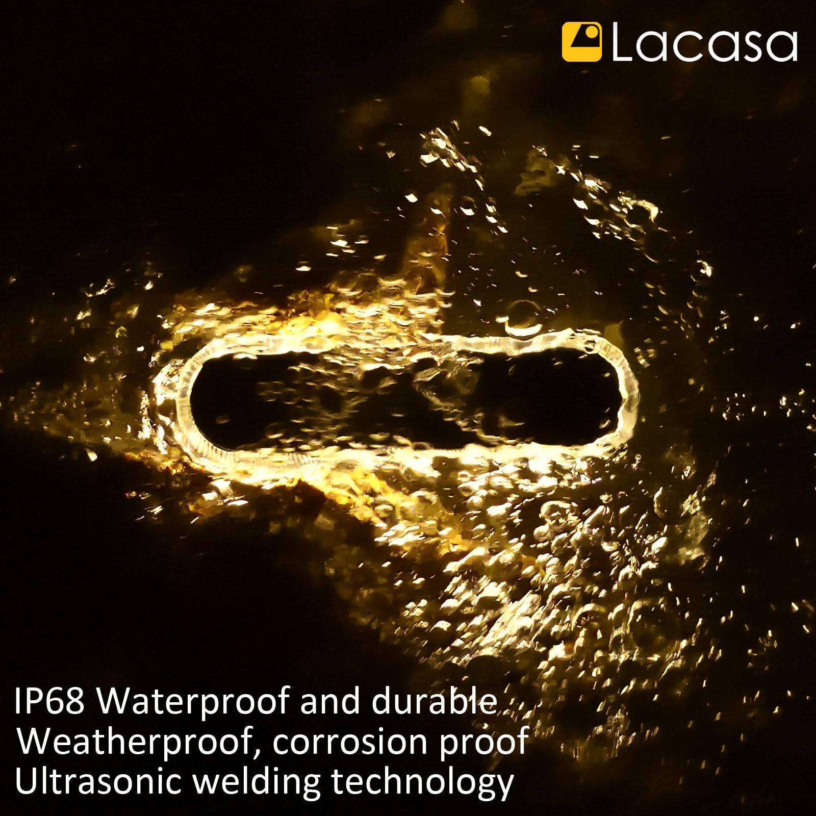 Lacasa Solar Deck Lights 4 Pack, 40LM LED Dock Lights, IP68 Waterproof, Warm White 2700K, Model KS-C6-4