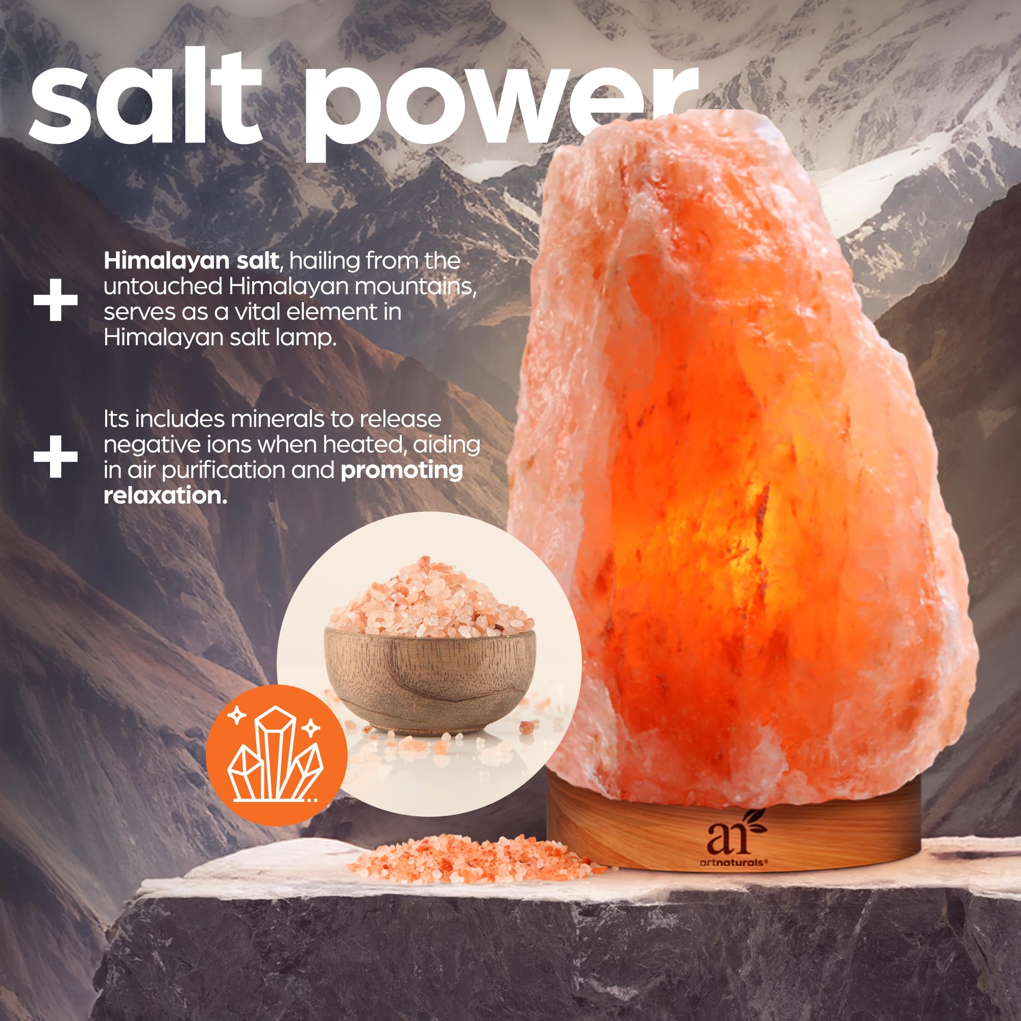 Artnaturals Himalayan Rock Salt Lamp - Natural Glow Night Light -Hand Carved Pink Crystal From Pure Salt - For Rest, Relaxation