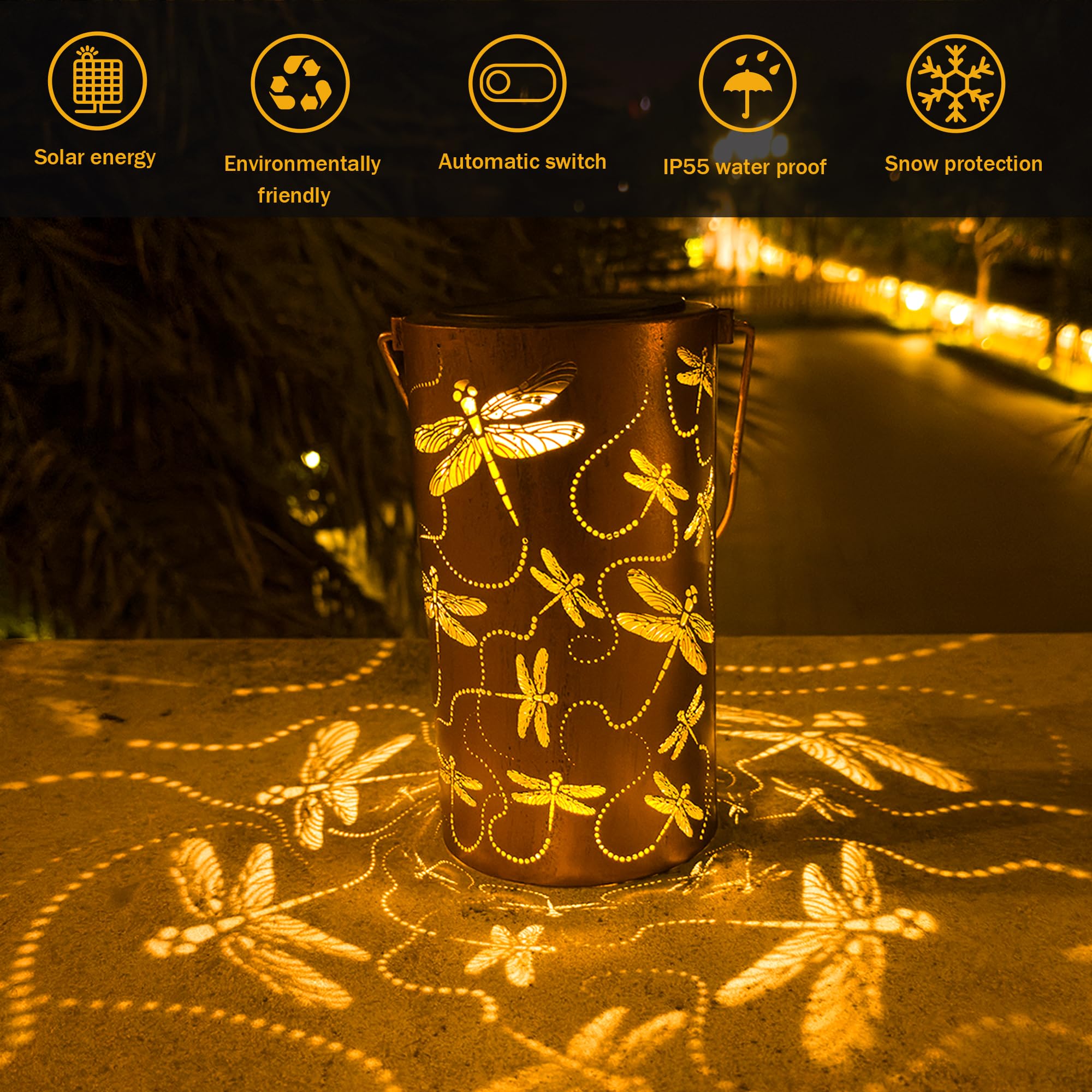 Anytalk Dragonfly Solar Lantern - Waterproof Hanging Lights For Outdoor Patio & Garden Decor