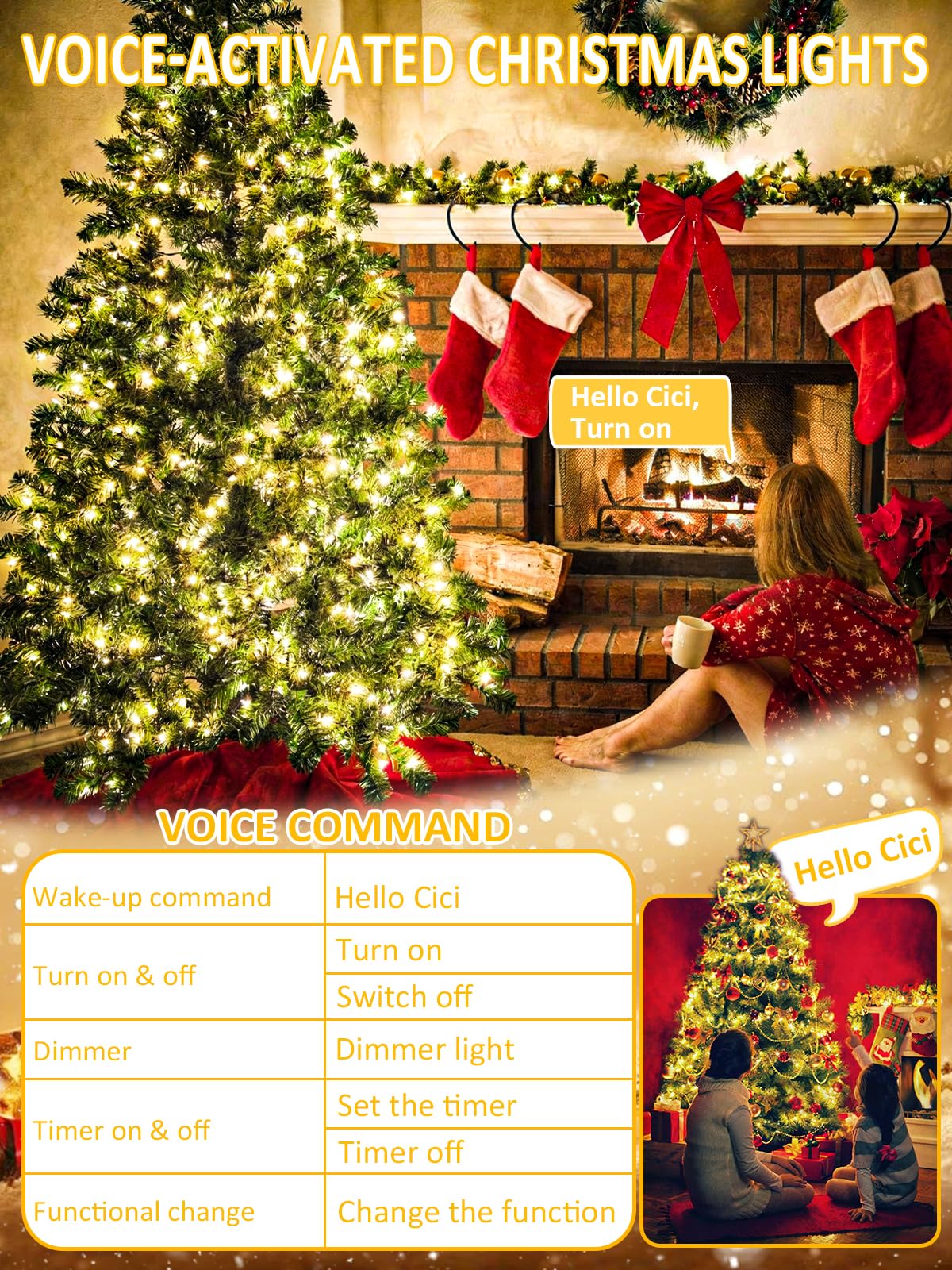 Voice Control Smart Christmas Lights Indoor Outdoor  Clear Wire 66Ft 200 Led String Lights Waterproof  12 Modes Twinkle Fairy String Light For Xmas Tree Wedding Party Bedroom Decorations (Warm White)