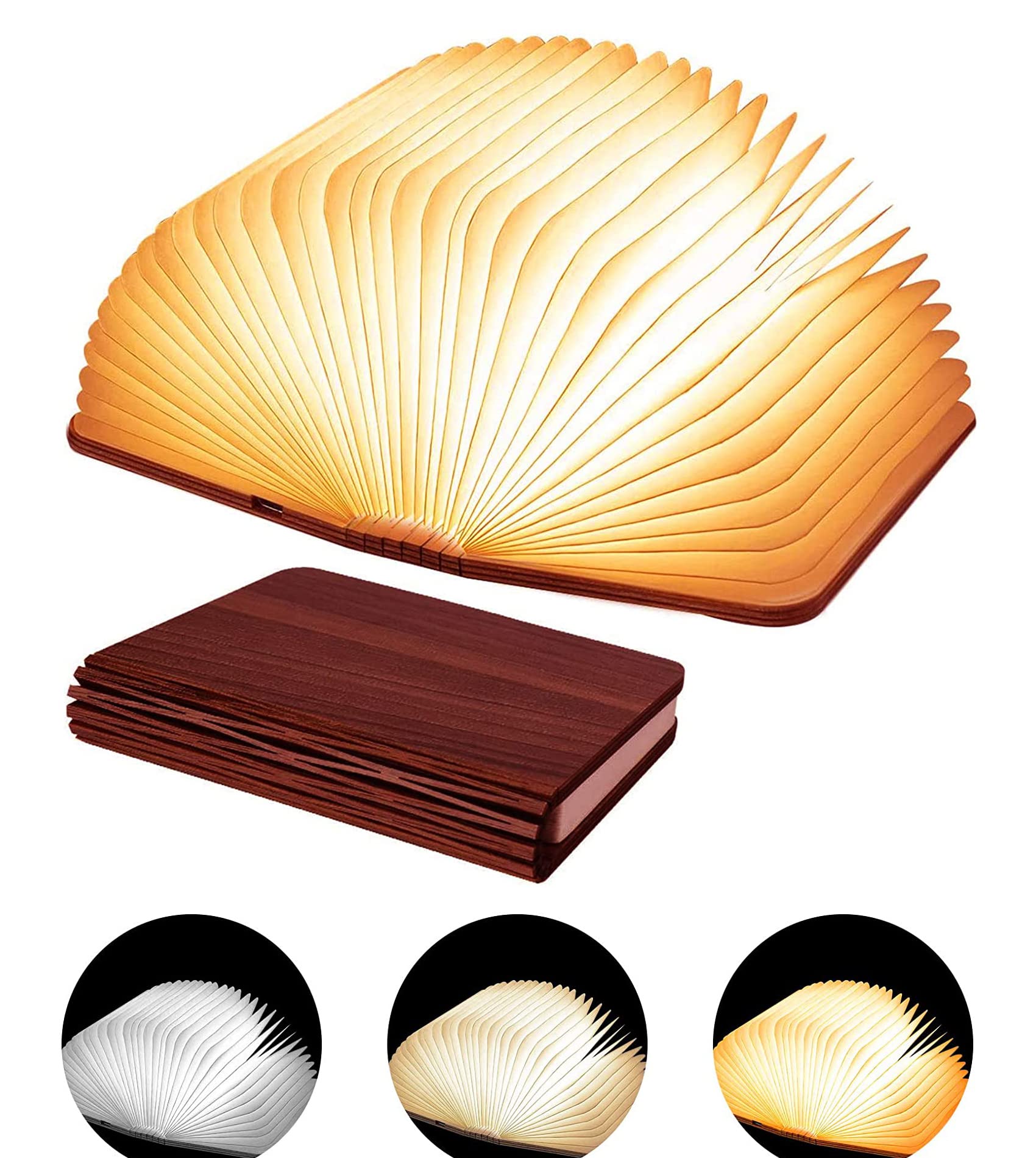 Tiuredx Wooden Book Light, 3 Colors Novelty LED Night Light Portable Folding Book Lamp Decorative Books Paper Lantern for Home D