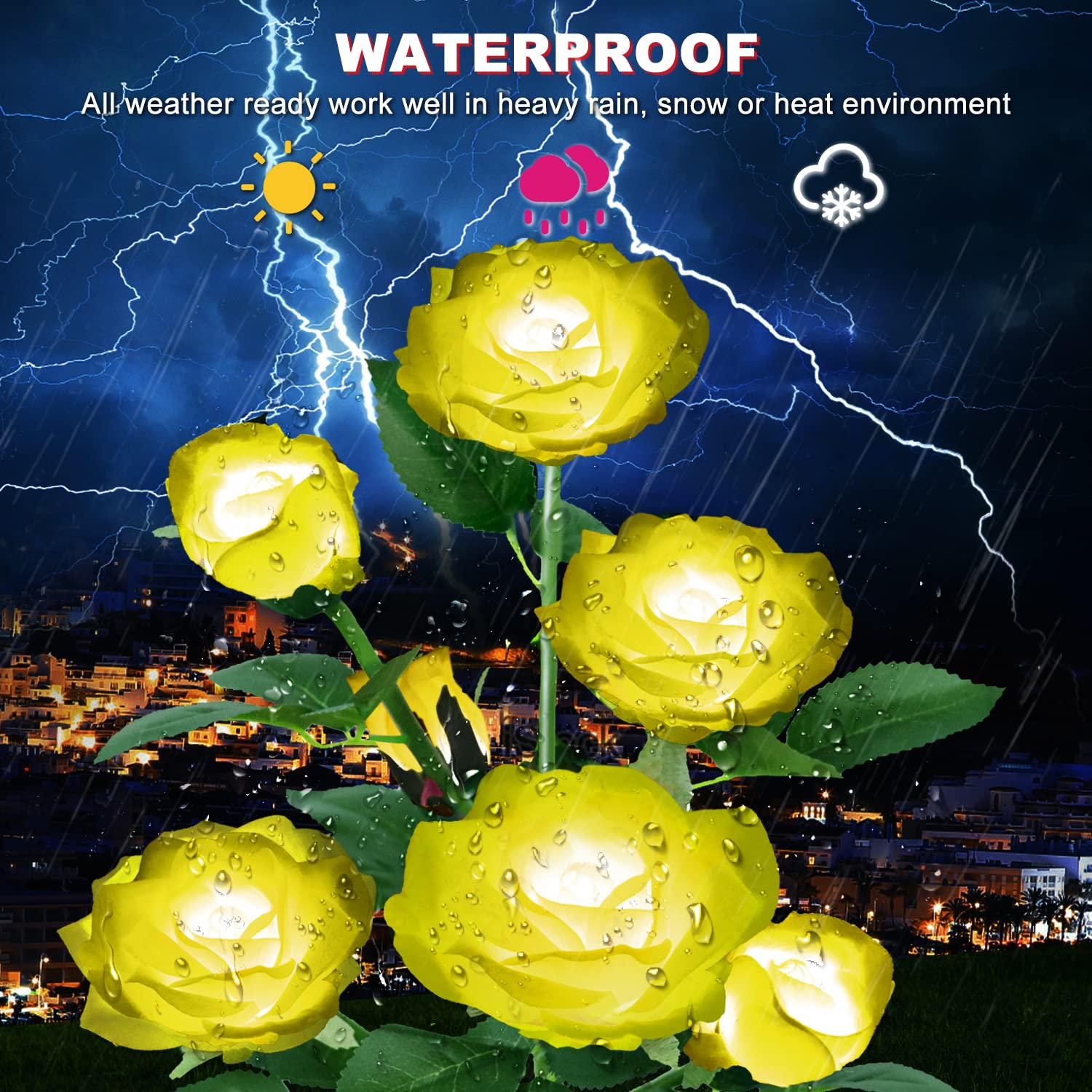 Calyla Yellow Solar Outdoor Rose Lights - Decorative Garden Stake Lights For Pathway & Landscape