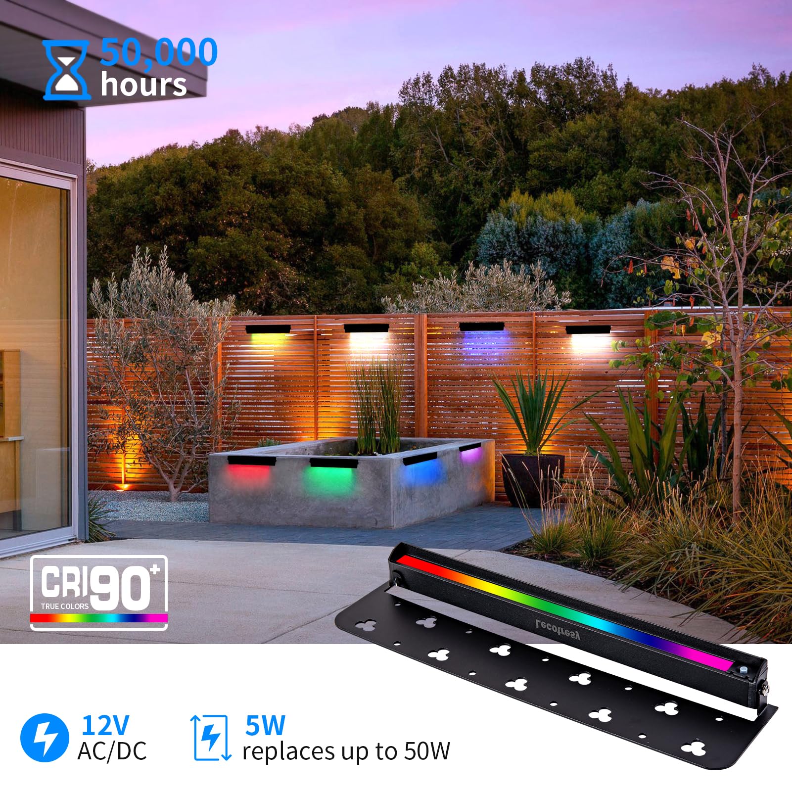 Lecotresy 12" RGBW LED Hardscape Lighting - 9 Modes Color Changing, 4 Pack, Low Voltage, 50,000 Hours Lifespan
