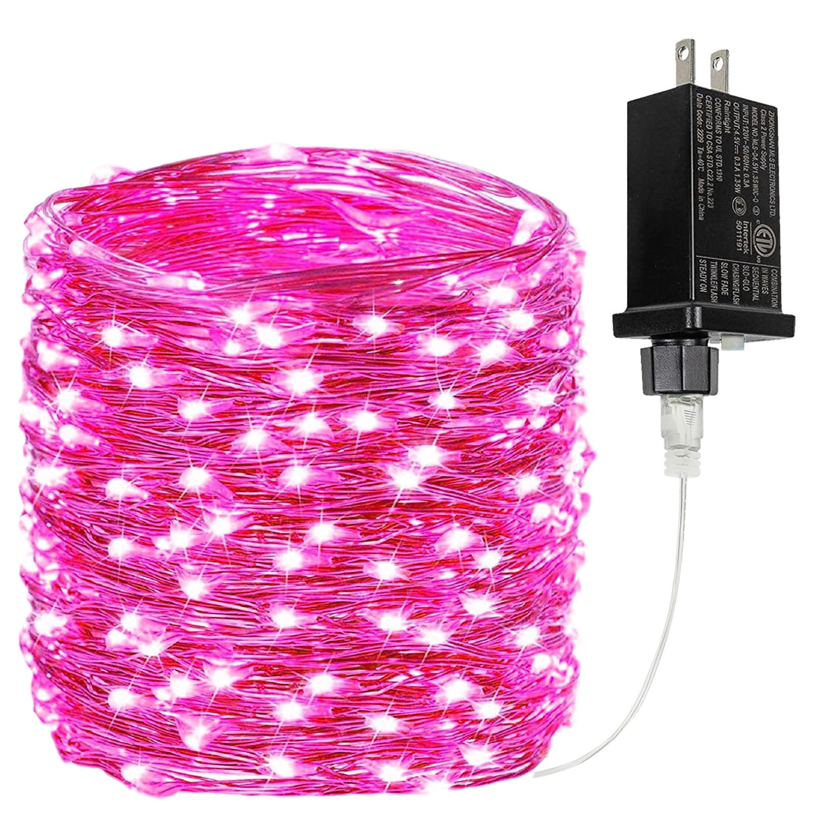BHCLIGHT 66Ft 200 LED Pink Fairy Lights Waterproof String Lights, 8 Modes for Outdoor/Indoor Decor, Model MLS-D4.5V1.35WUC-O