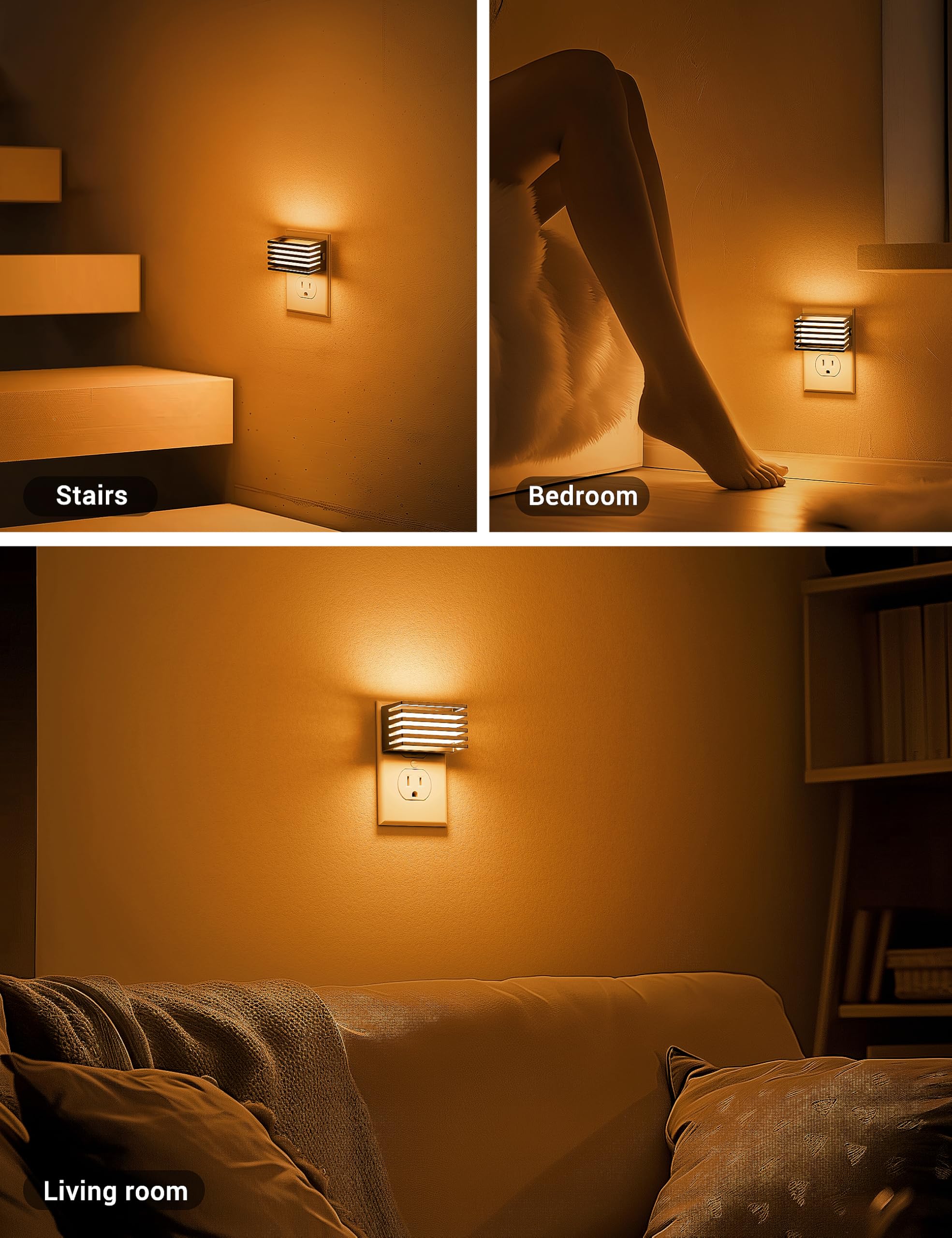 Jandcase Amber Night Light, [2 Pack] Night Lights Plug Into Wall With Dusk To Dawn Sensor, Dimmable Plug In Night Light, Adjusta