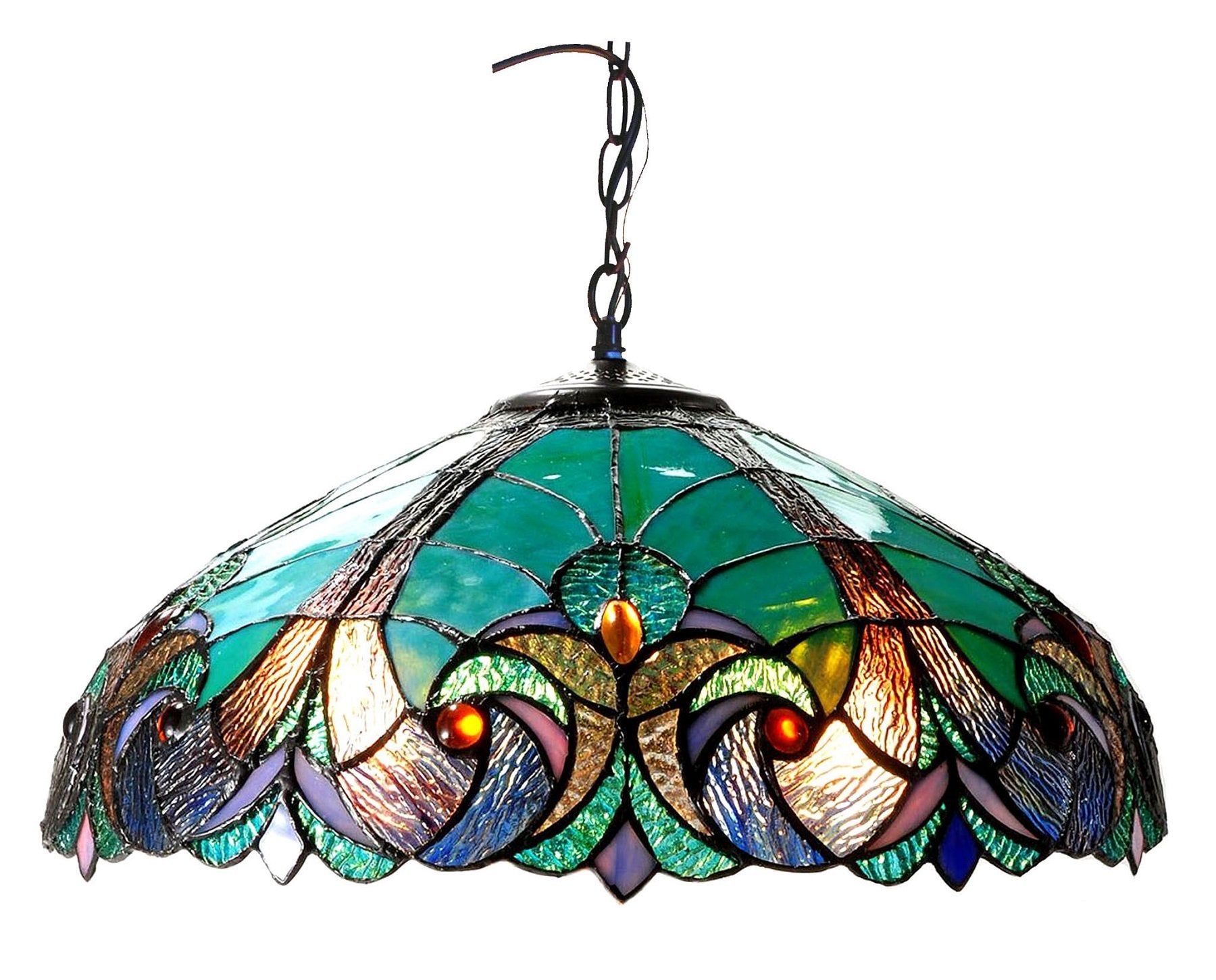 CHLOE Liaison Tiffany-Style Victorian Ceiling Pendant Light, 2-Light, 8.5 x 18 x 18in, Bronze, Model CH18780VG18-DH2, Glass