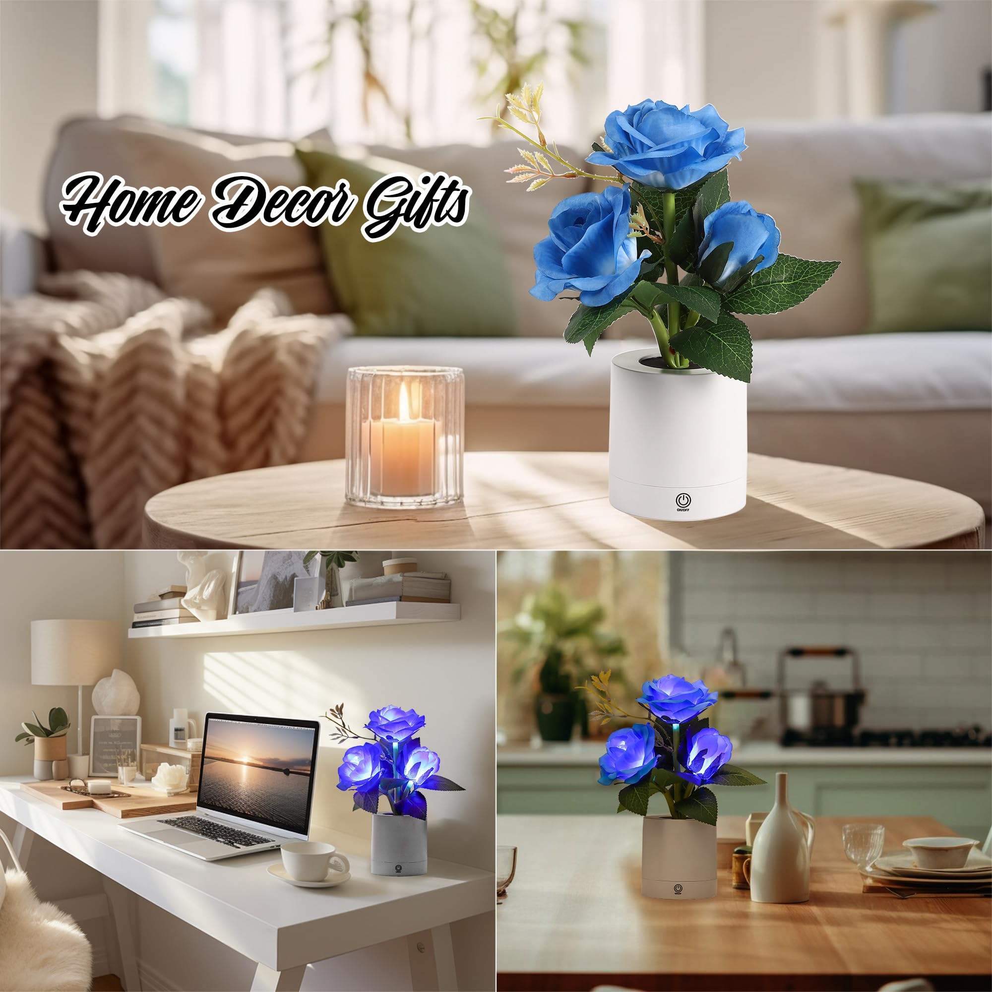 Hibeauti Blue Rose Led Lamp For Womens Gifts, Flower Night Light For Relaxation And Serenity, Womens Her Mom Wife Girlfriend Fri