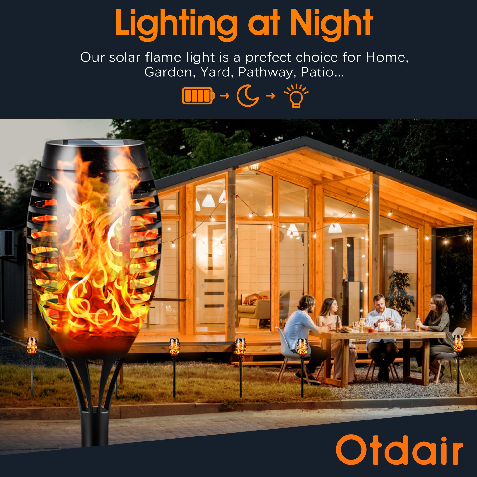 Otdair Halloween Decorations Outdoor 12 Pack, Waterproof Solar Lights with Blue Flame for Outdoor Decor, Torch Lights for Yard,