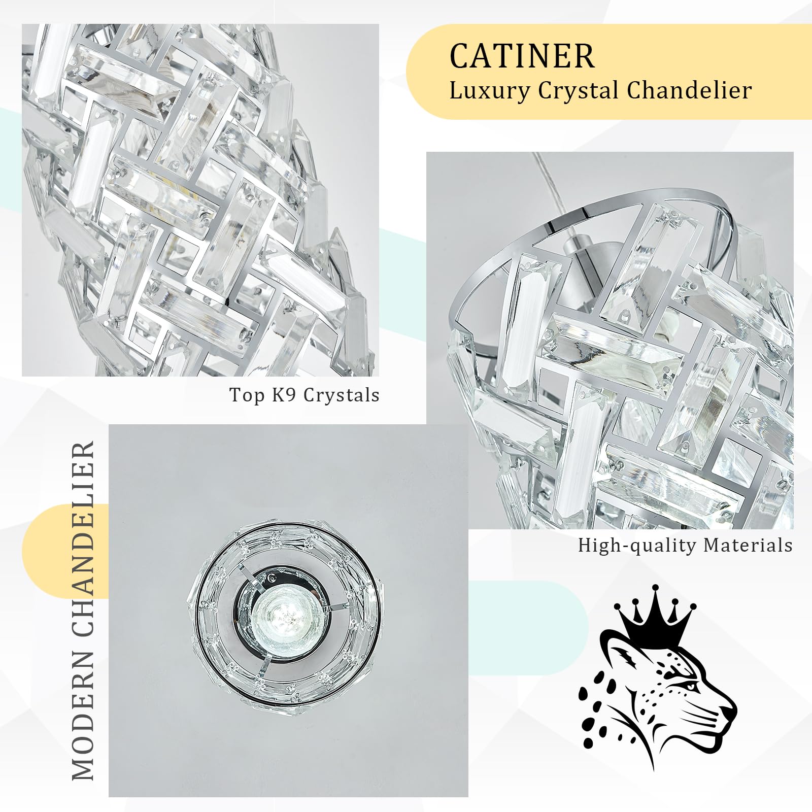 Catiner Modern Chrome Pendant Lighting, Mini Crystal Chandelier, Adjustable Pendant Light Fixture For Kitchen Island, Dining Roo