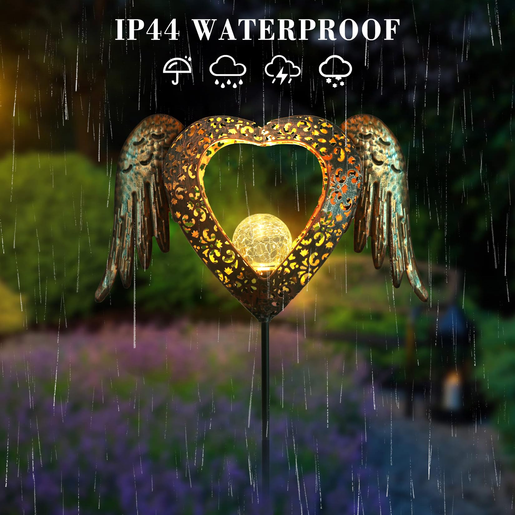 Kaixoxin Leds Solar Stake Lights For Garden Metal Warm White, Memorial Gift - Perfect As Remembrance & Sympathy Gifts (Heart-Bro