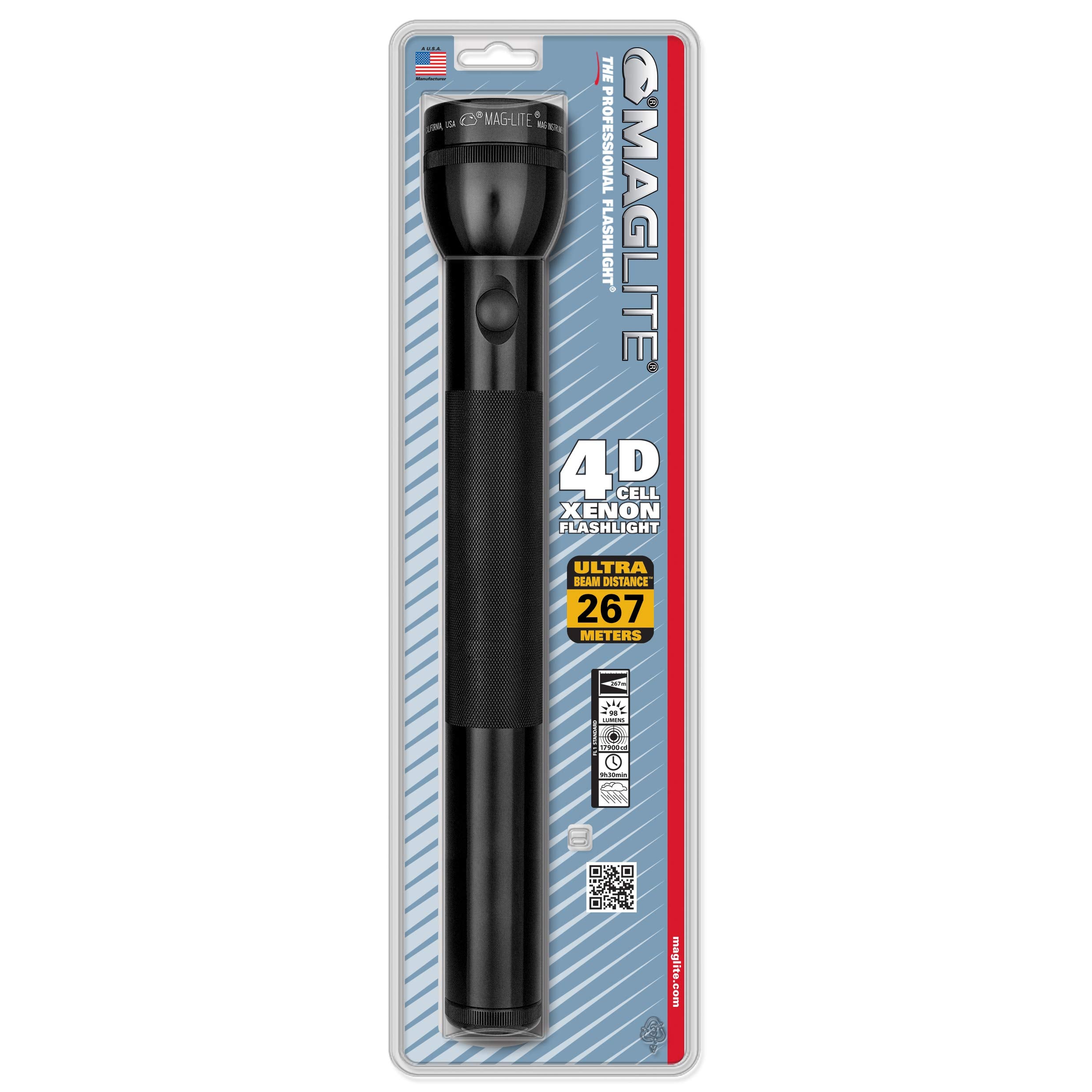 MagLite Heavy-Duty 4D Flashlight, Black Aluminum, Model 102-000-251, 4-Cell in Blister Pack