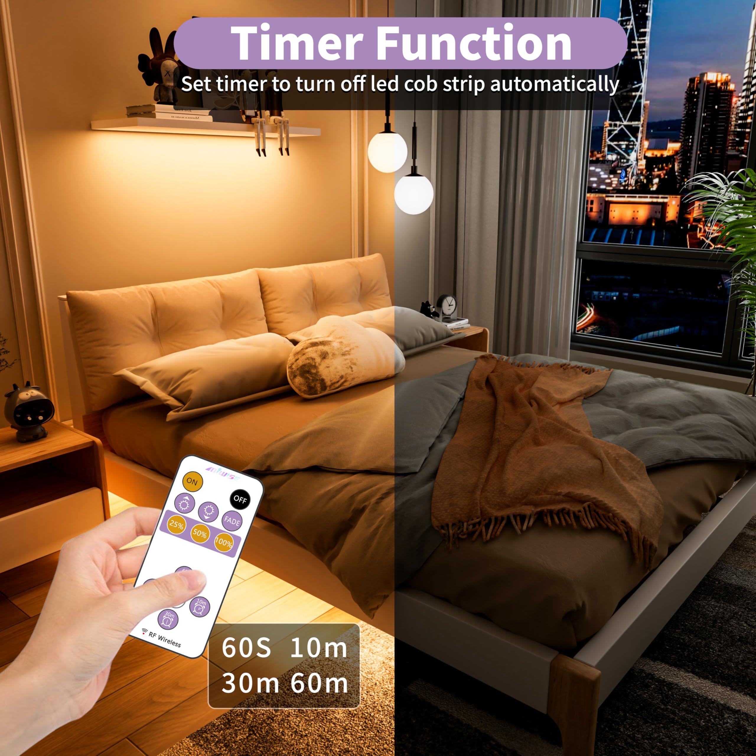 Miwise Cob Led Strip,3000K Warm White 20Ft/6.1M,Dimmable Super Bright 24V Led Strip Light,Cri 90+ Flexible Tape Light With Rf Re