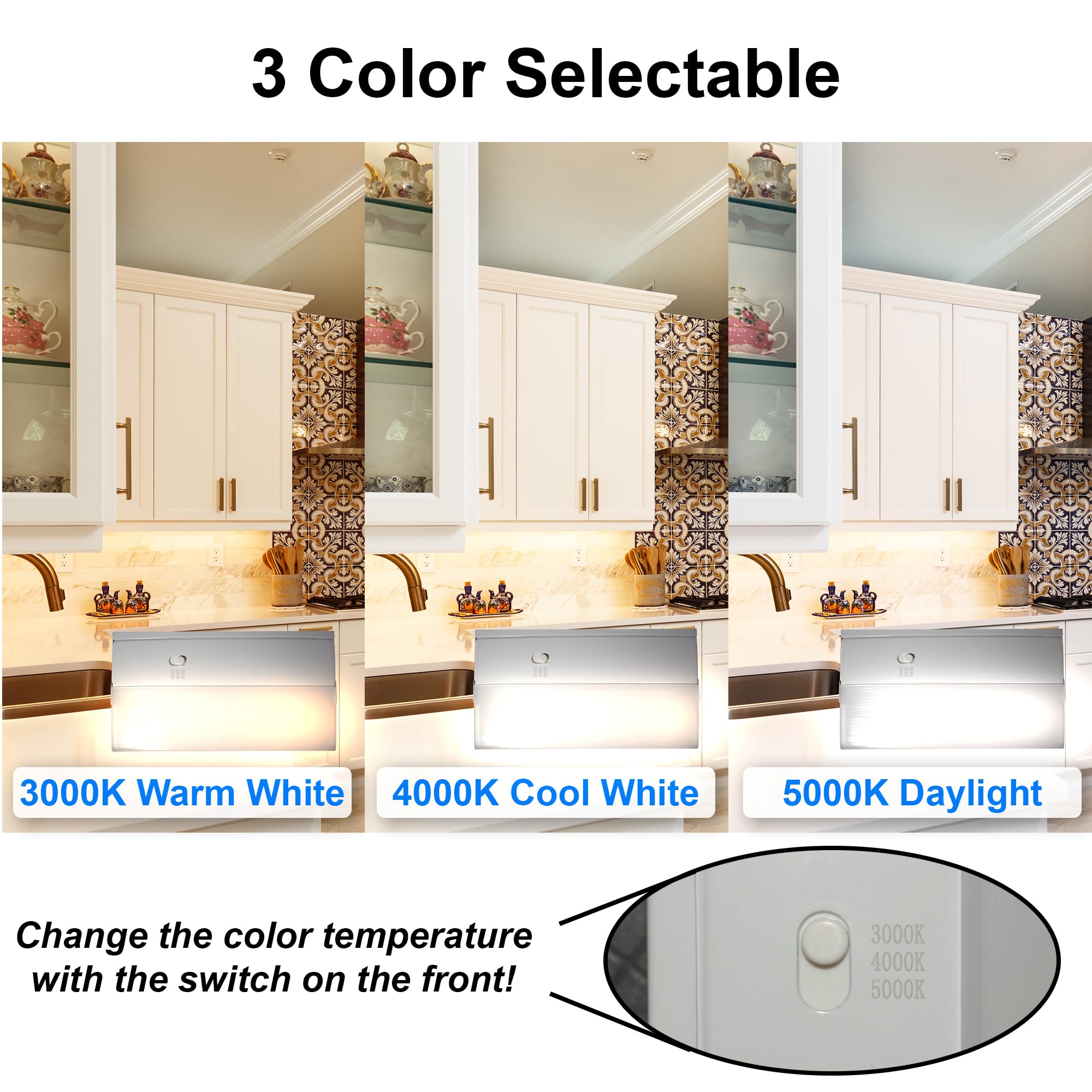 HOMEnhancements 6-Inch Dimmable Under Cabinet LED Light, Hardwired, Color Selectable - Soft White/Bright White/Daylight White, White Finish