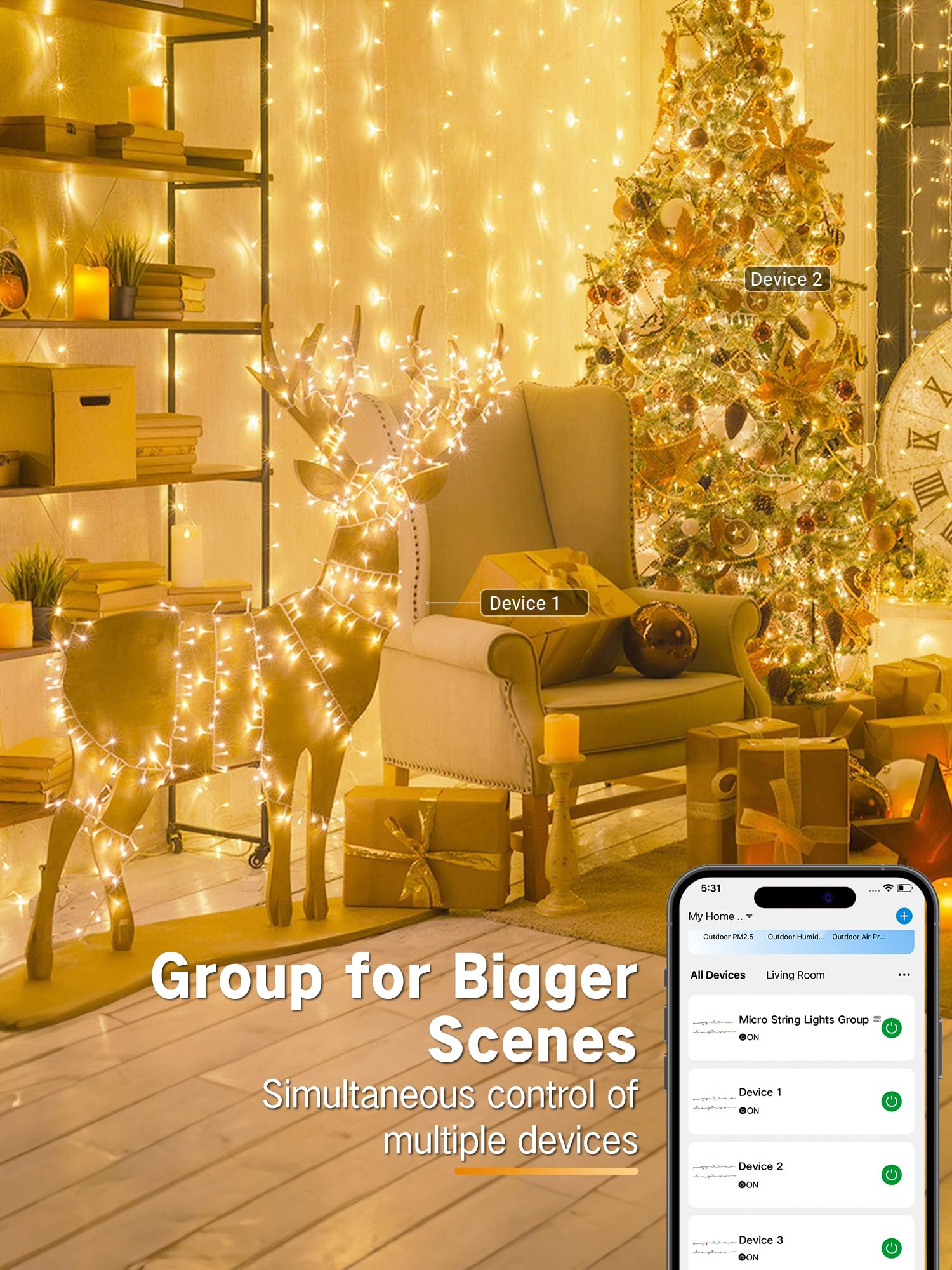 Brizled Smart Christmas Lights, 66Ft 200 Led Warm White & Cool White Color Changing String Lights App Control Fairy Lights, Dimmable Music Sync Xmas Tree Lights For Indoor Outdoor Wedding, Party Decor