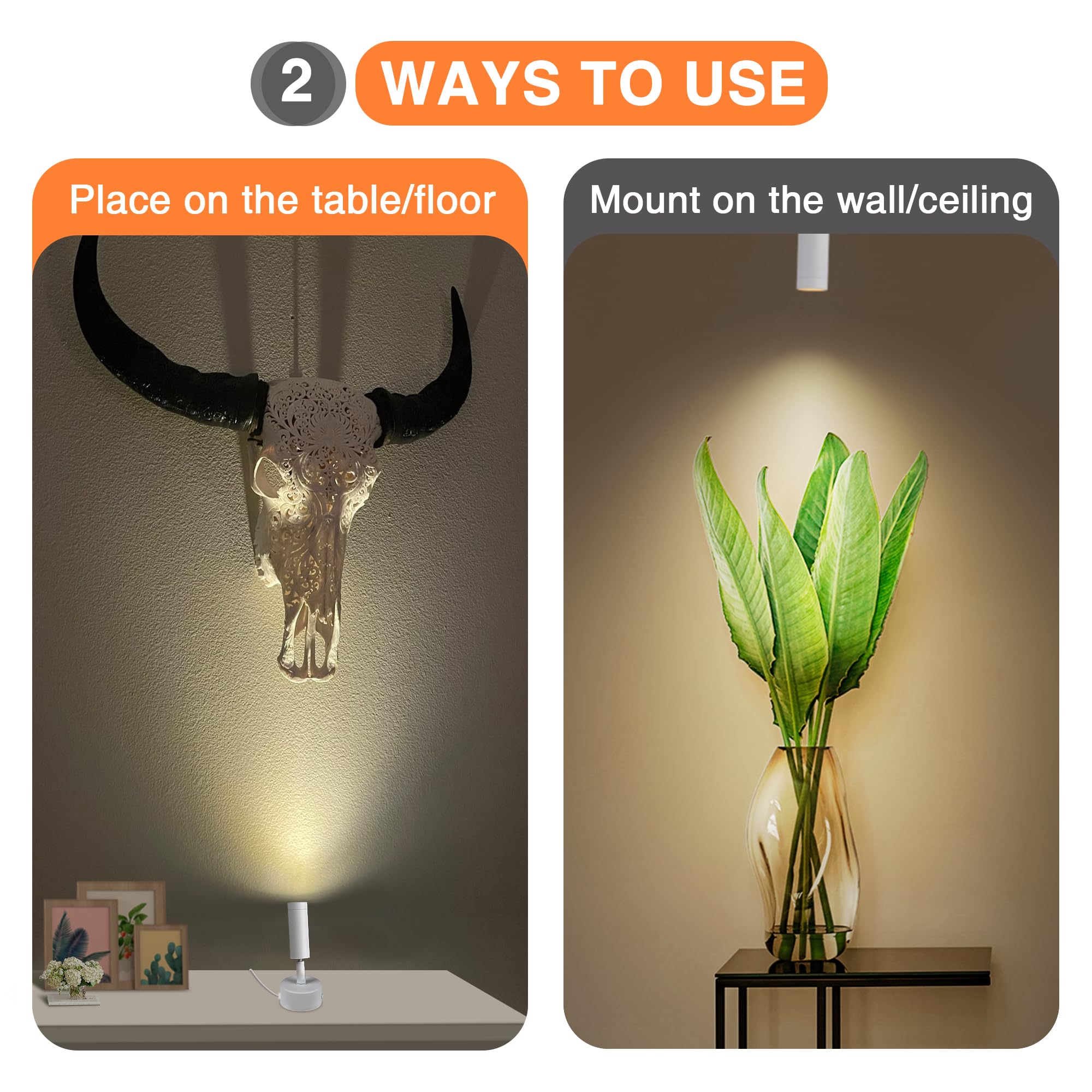 Urtom Led Spot Lights Indoor 3W Uplighting Indoor Spotlight With Memory Function 3000K/4000K/5000K Up Lights Indoor 120V Dimmable Uplights Indoor For Plant Spotlight Indoor For Accent Lighting 2 Pack