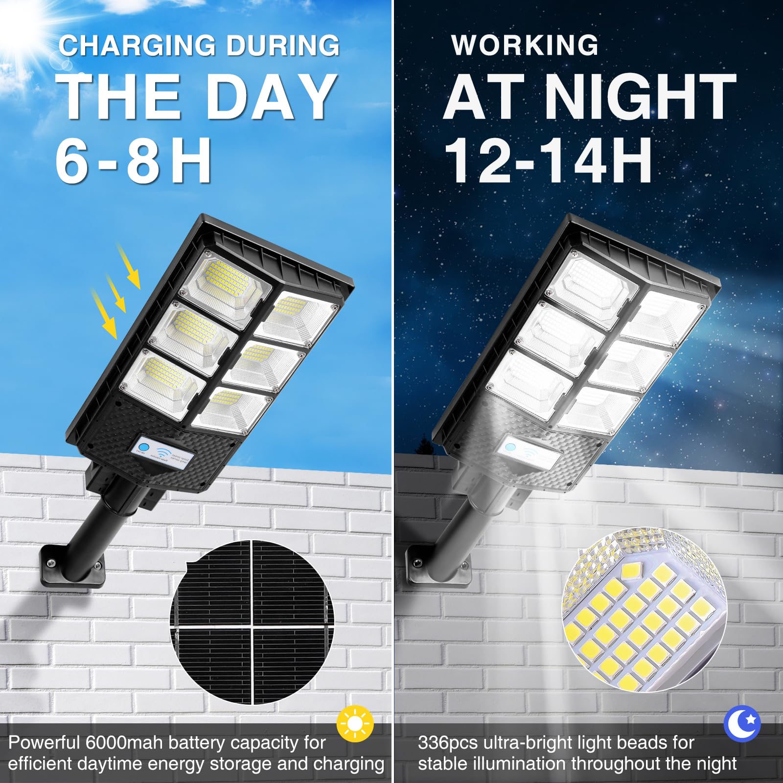 ZJOJO Solar Lights Outdoor, 6500K 10000LM, Motion Sensor & Remote, 336 LEDs, Waterproof, 2 Pack, Black
