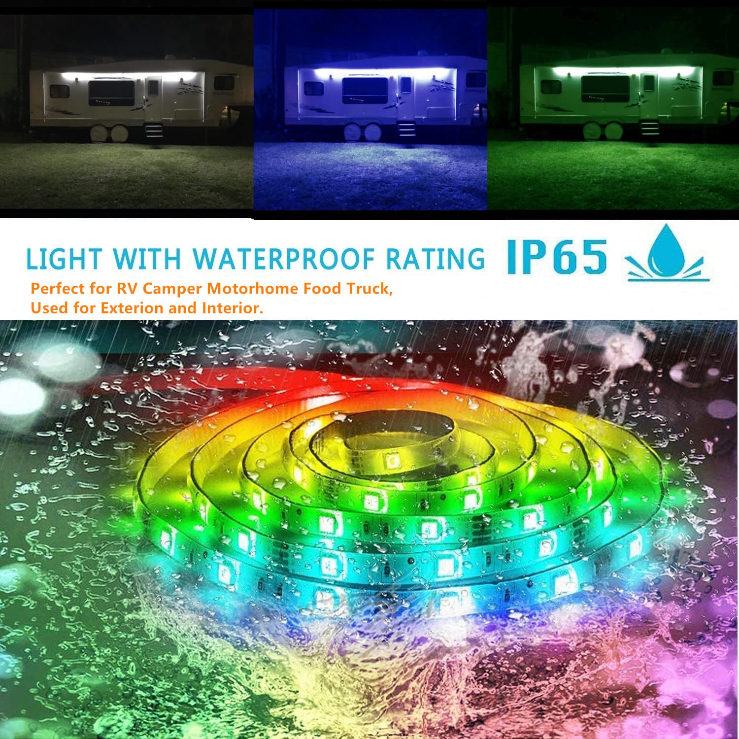 Vbakor RV Awning Lights Kit, 20FT RGB Dimmable Waterproof Strip Lights with APP/Remote Control, Multicolor