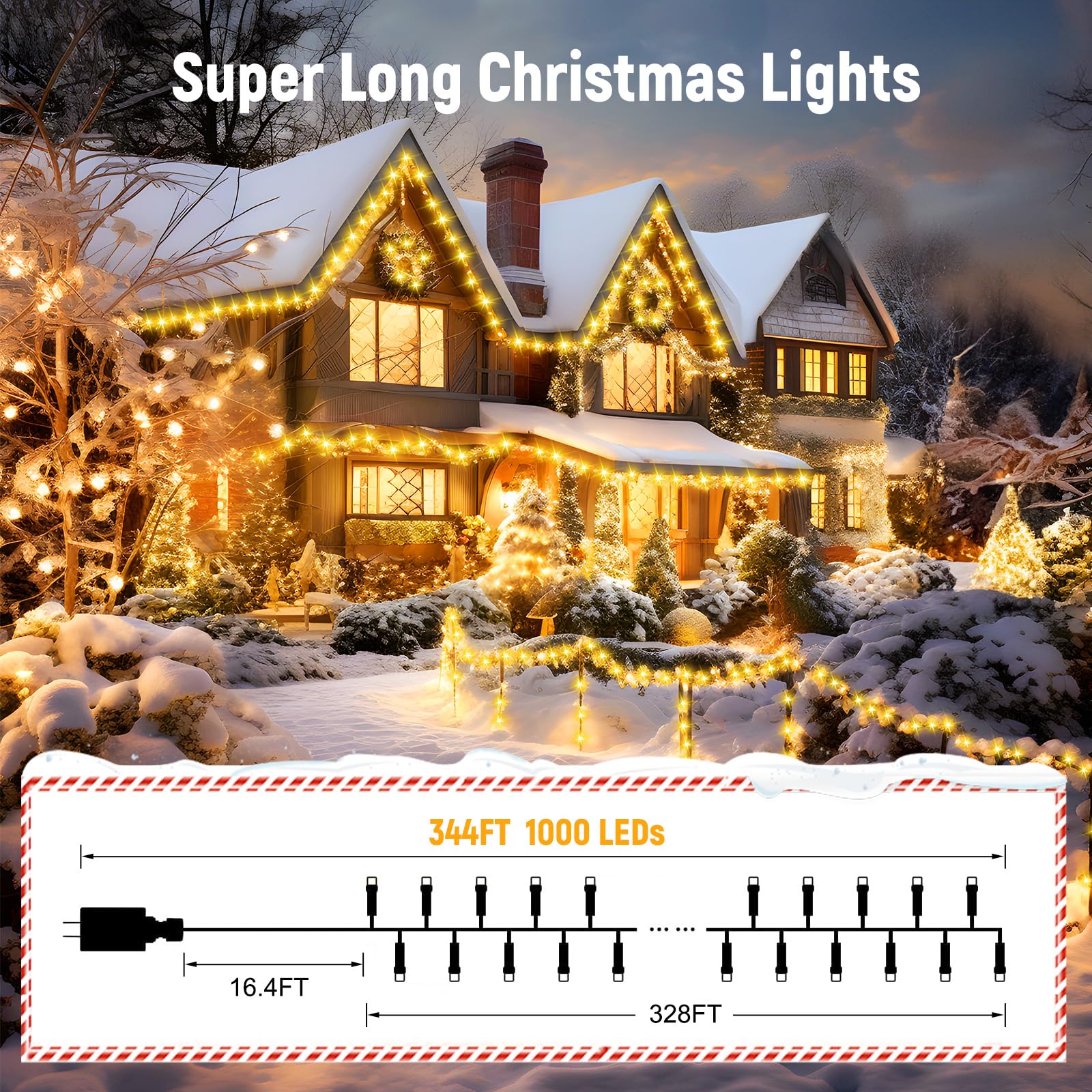 Minetom 328 Ft 1000 Led Christmas Tree Lights Outdoor Indoor String Lights With 8 Modes Waterproof Twinkle Xmas Light With Remote, Plug In Rice Lights For Tree Room Yards Patio Christmas Decorations