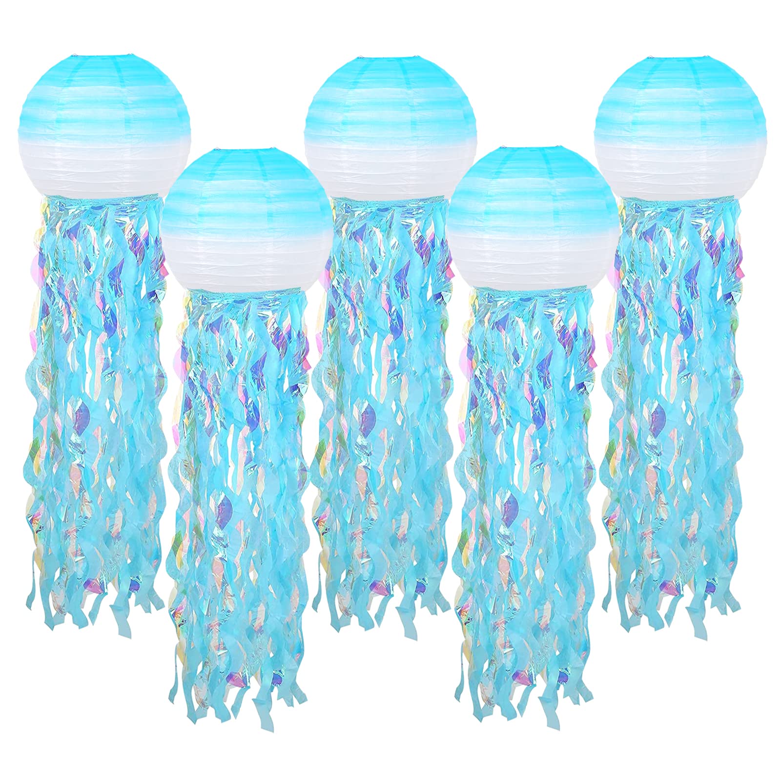 ADLKGG Hanging Jelly Fish Paper Lanterns, Gradient Colorful Blue Paper Lanterns for Mermaid Theme Party Under The Sea Ocean Birt
