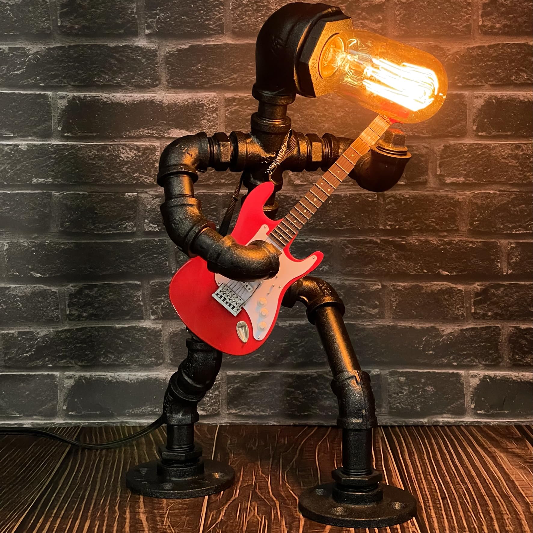 NOMGEG Music Electric Guitar Table Lamp - Art Decor Guitar Stuff Cool Gifts for Music Art Lovers - Steampunk Pipe Man Edison Bul
