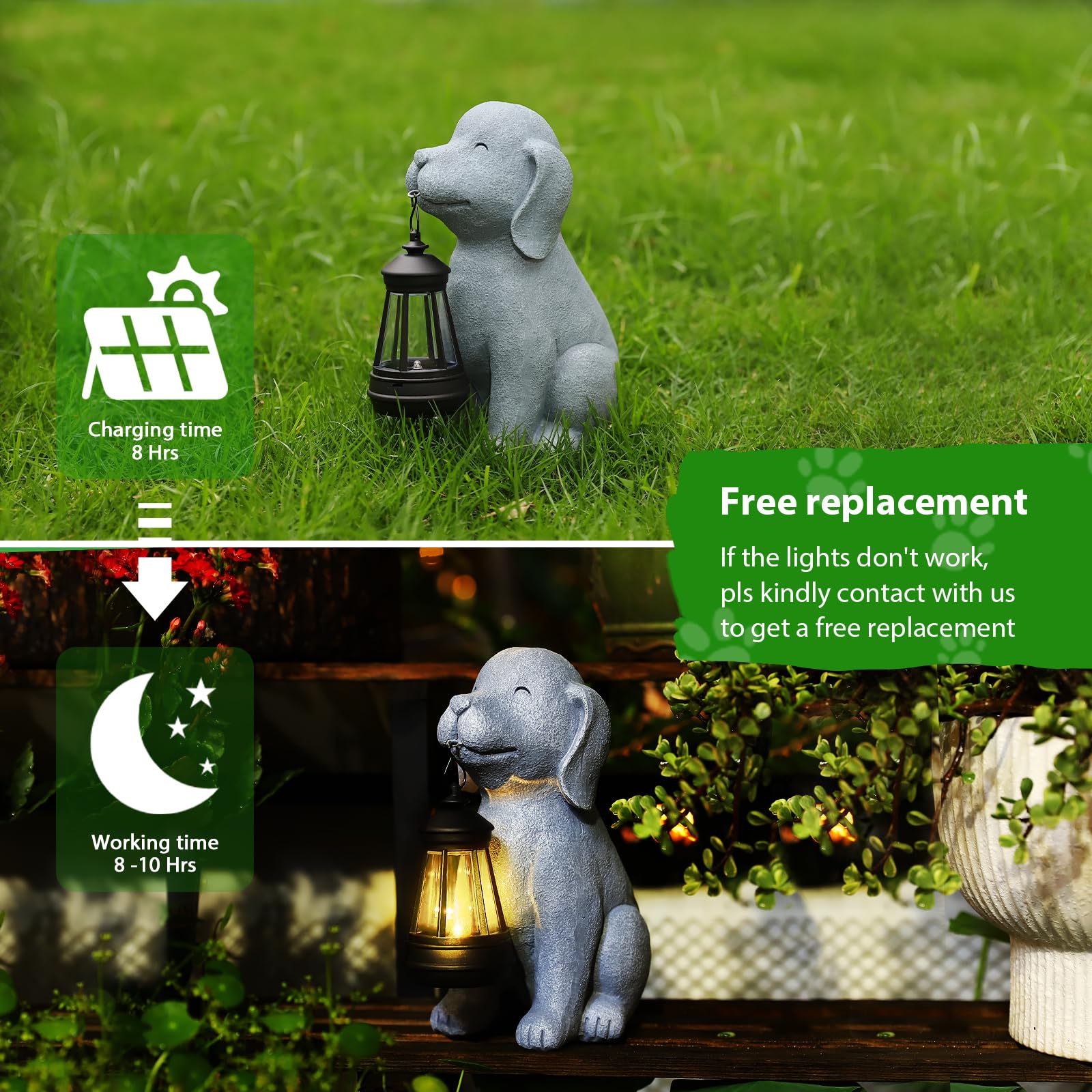 Solar Dog Statues For Garden Decorations, Solar Garden Gifts Statues For Patio, Balcony, Yard Ornament, Unique House Warming Garden Gifts Figurine Lights, Garden Gifts For Women, Mom