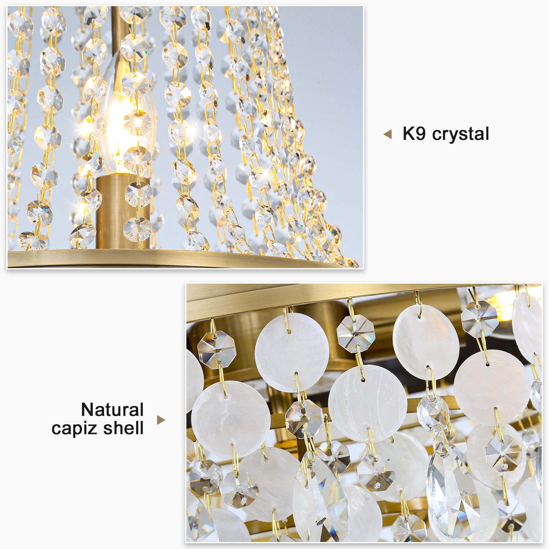 Tribillion 24'' Capiz Shell Chandelier Dining Room Chandeliers Bathroom Pendant Light 6 Light Coastal Ceiling Hanging Light For