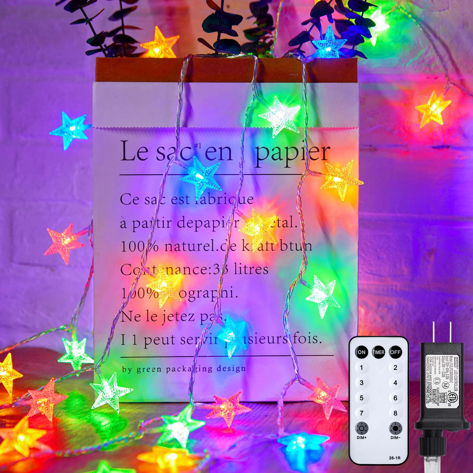 Minetom Star String Lights - 200 LED Fairy Lights with Remote, 8 Modes, Waterproof, 66ft, Multicolor