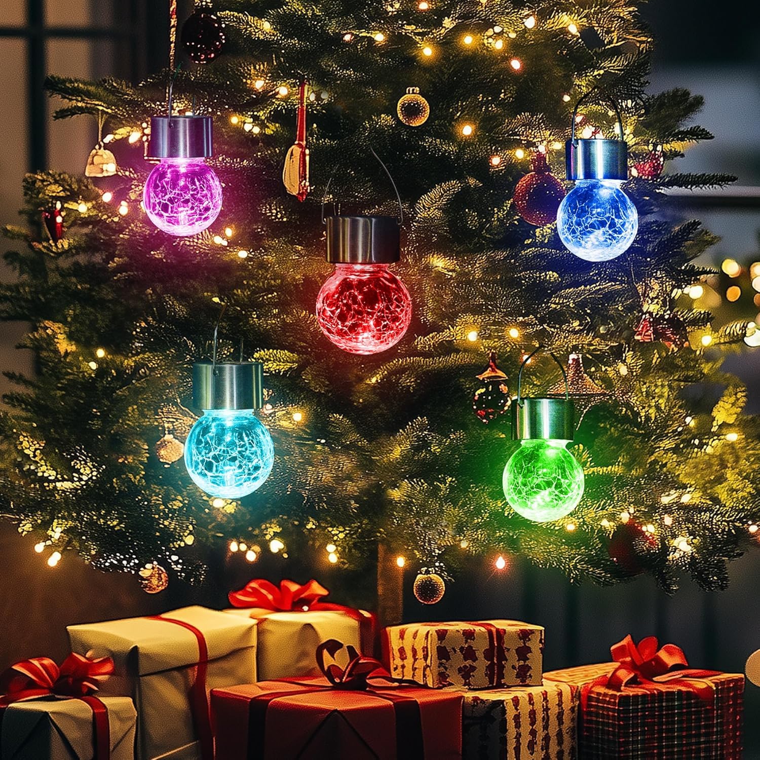 GIGALUMI Solar Hanging Lights, 8 Pack Waterproof  ed Glass Lanterns, Color Changing for Garden, Yard, Patio, Lawn