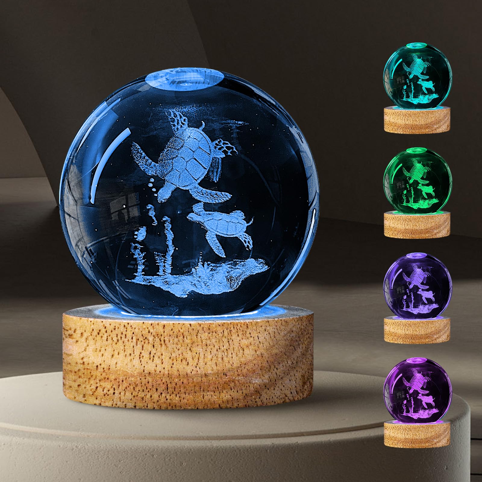 DCORIUNTG 3D Sea Turtle Crystal Ball Night Light with 16 Color, 60mm Sea Turtle Figurine Glass Lamps with Remote Unique Turtle R