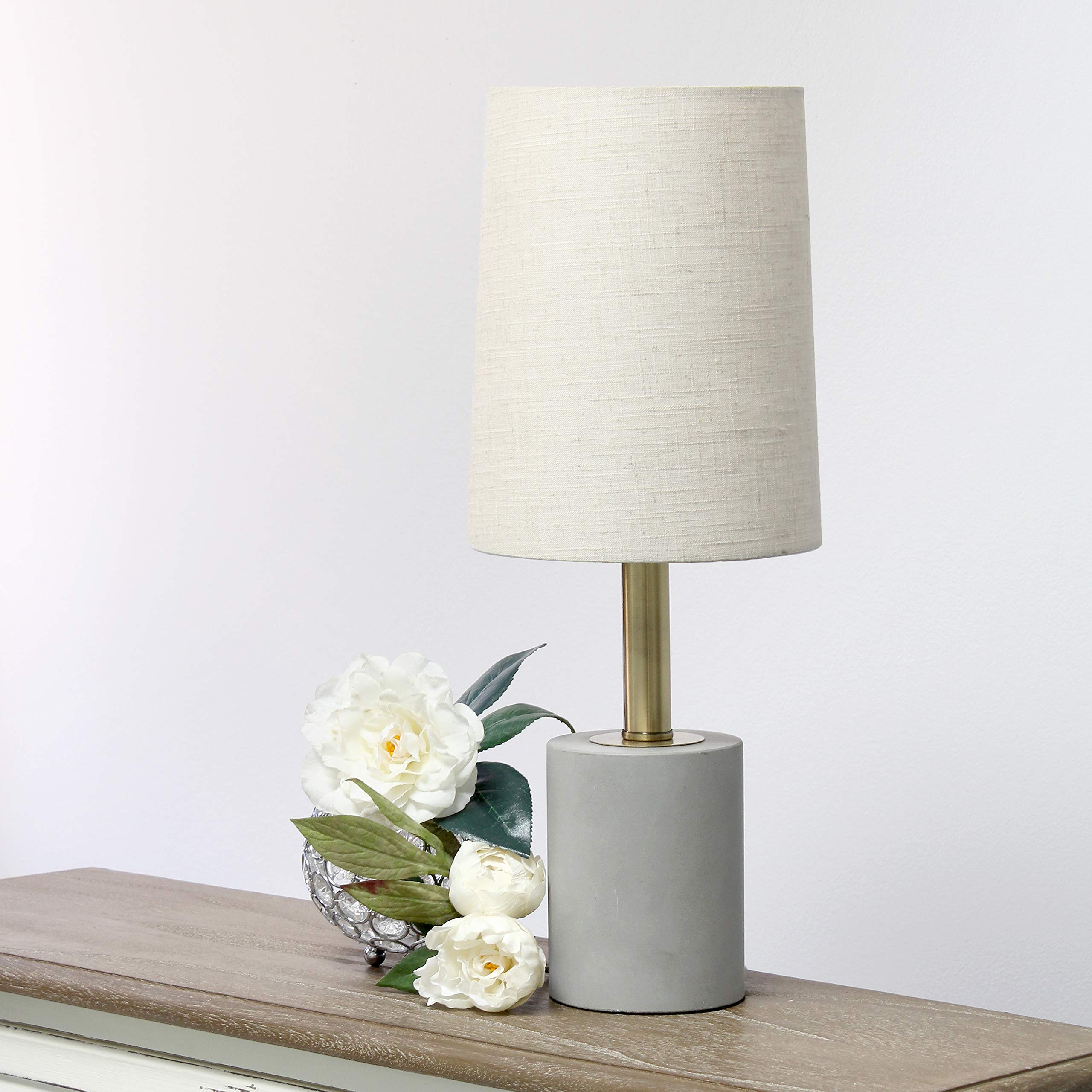 Elegant Designs LT3314-KHK Cement Table Lamp, Antique Brass Detail, Khaki Color, Modern Home Decor Lighting