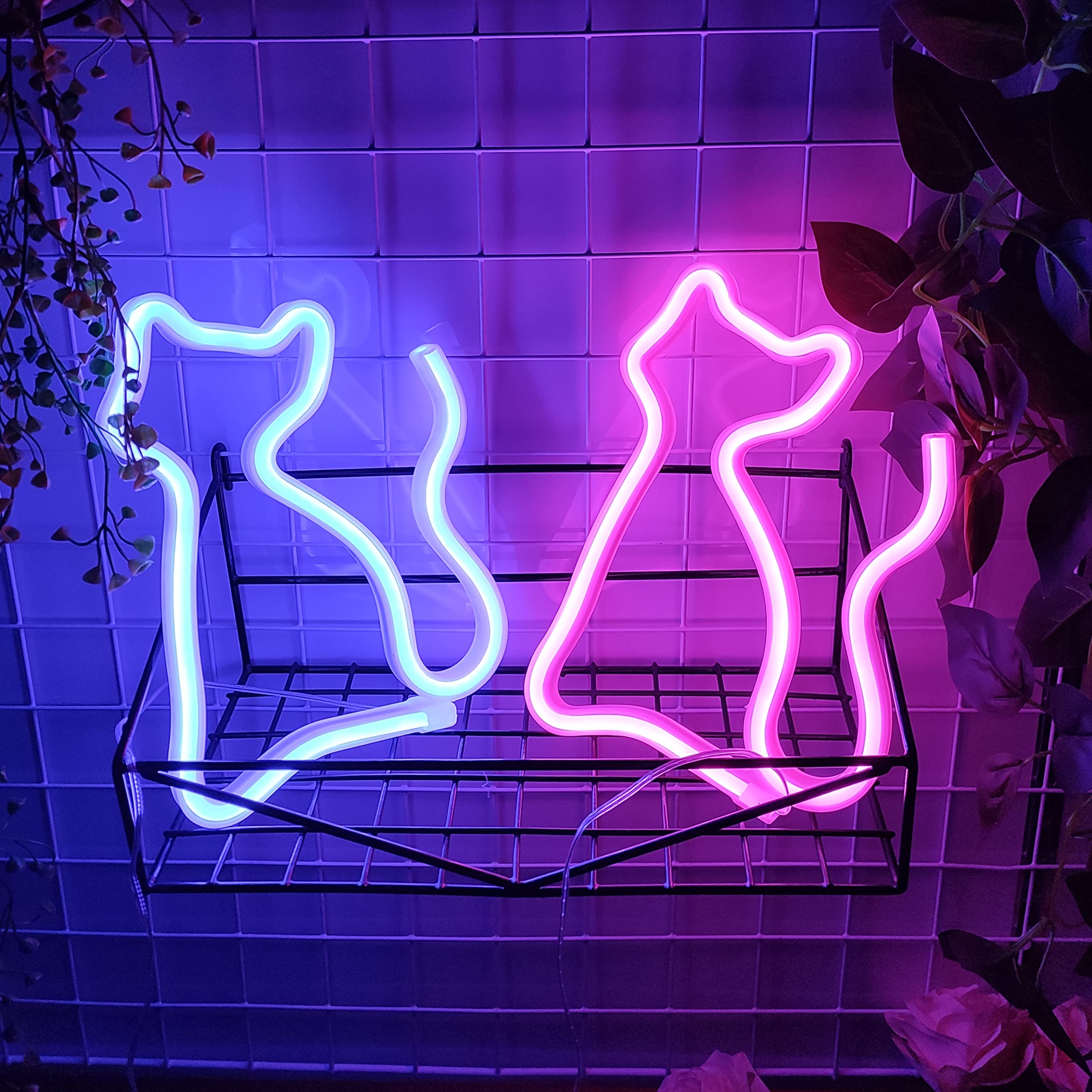 JYWJ Cat Neon Sign LED Light - USB/Battery Powered Table Decor, Pink, Model JJ-NEON-F1