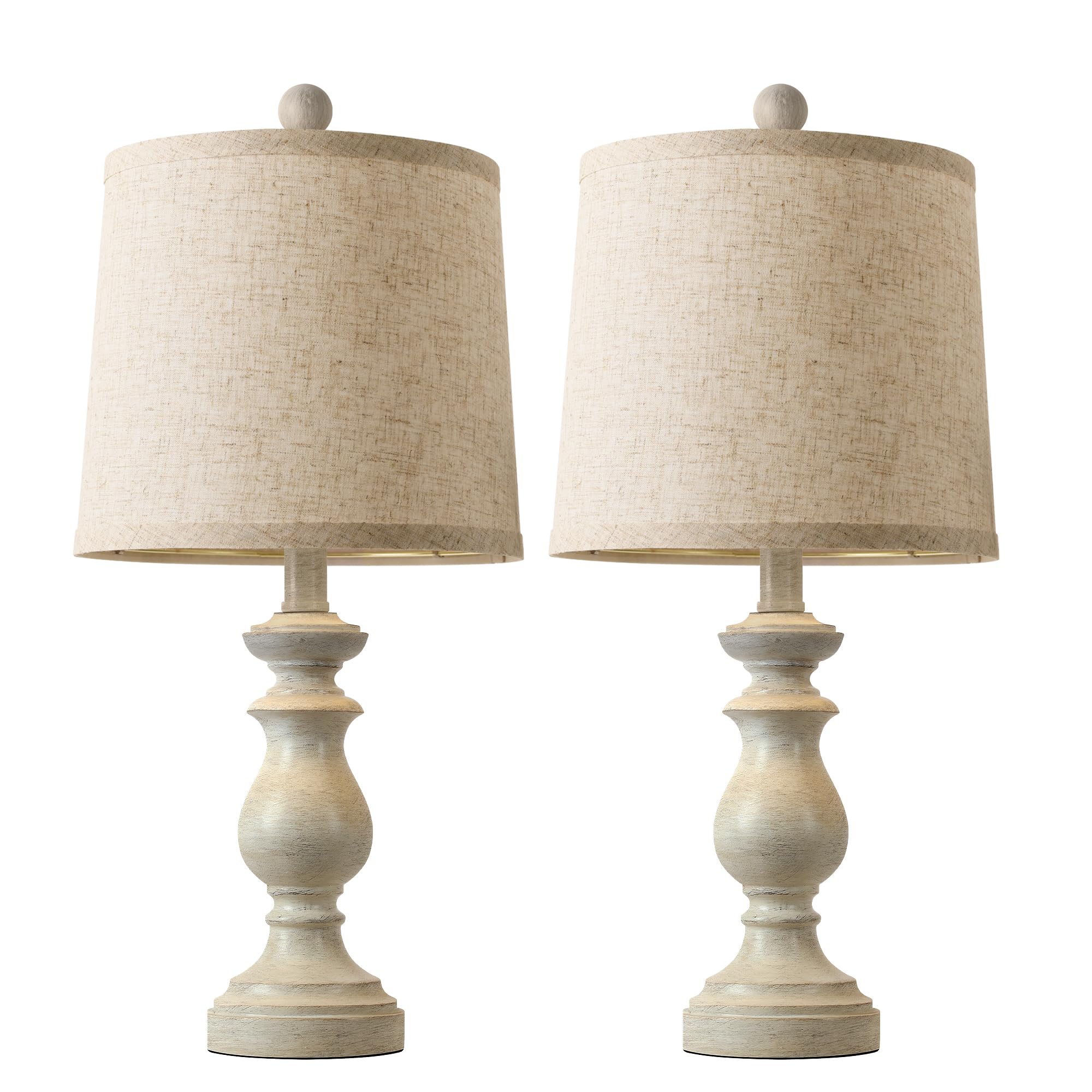 PARTPHONER Traditional Table Lamp Set of 2, Rustic Vintage Design, 22in Height, Antique White, Resin, Model STR-DL-0004