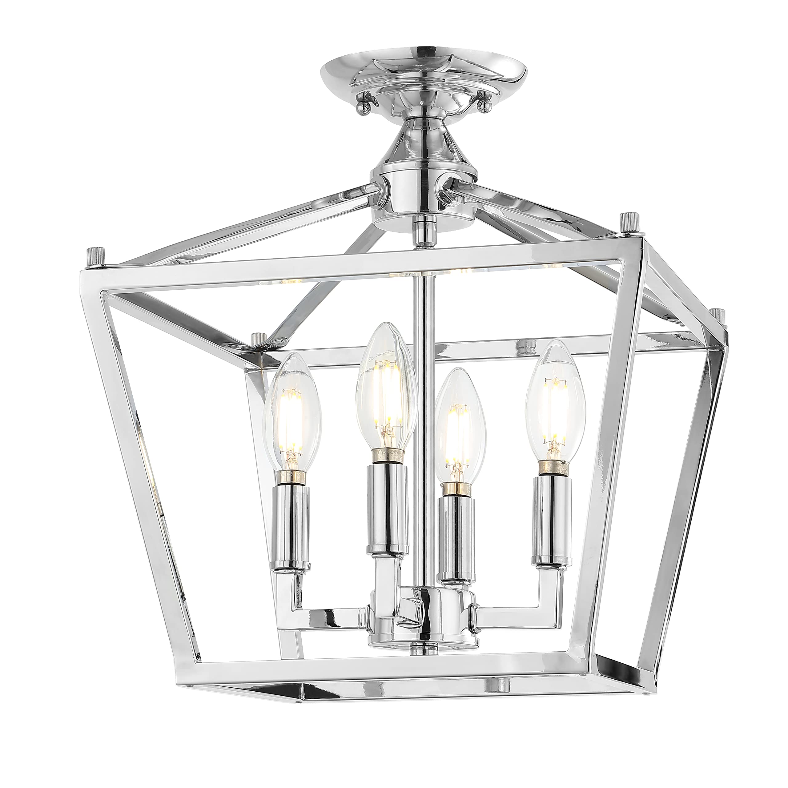 JONATHAN Y 12in Iron 4-Light Mini Lantern Flush Mount, Dimmable, Rustic Chrome, Model JYL7610C
