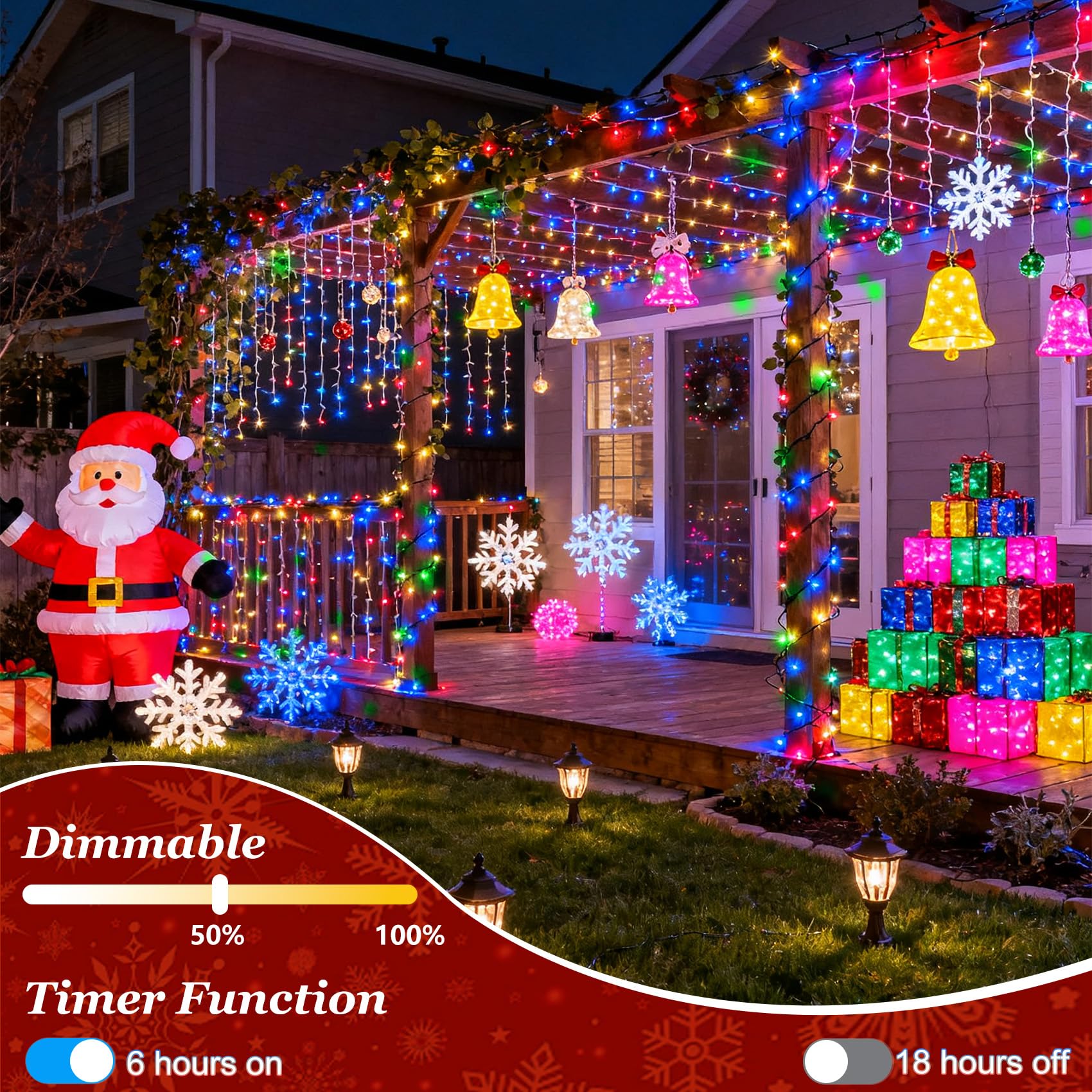 HRANBOTY 1500 LED Christmas Lights - 470FT Multicolor Waterproof Fairy Lights with Timer & Dimmable - Model HS-1500L