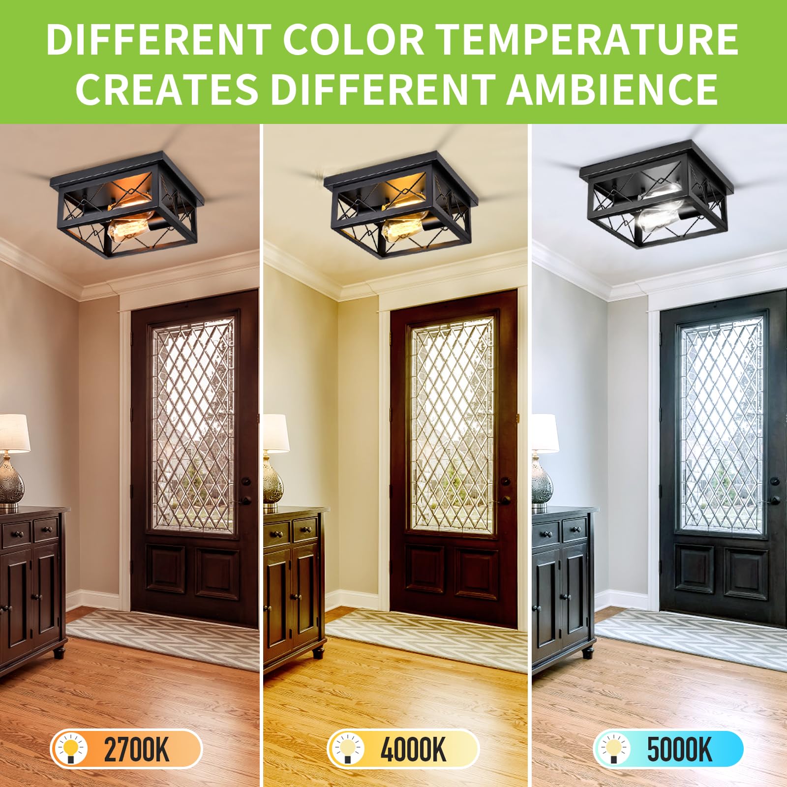 Flush Mount Ceiling Light Fixture, 2-Light Farmhouse Ceiling Lights, Porch Light, Industrial Vintage For Dining Room, Kitchen, B