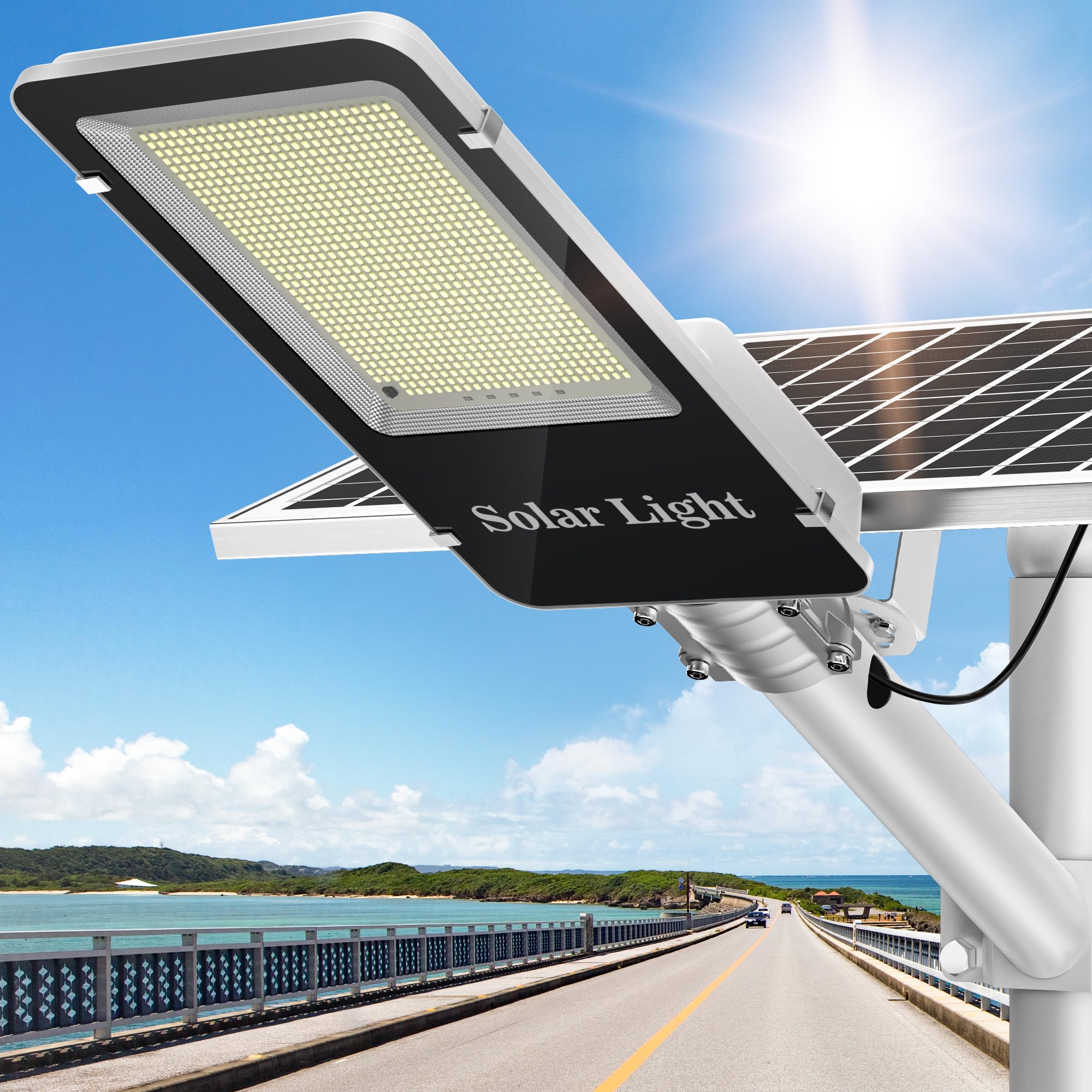 Sunwish 6000W Solar Street Lights Outdoor - Led 6500K Solar Lights Outdoor Dusk To Dawn, High Brightness Solar Parking Lot Lights Commercial, Ip66 Waterproof Street Lights Solar Powered For Yard