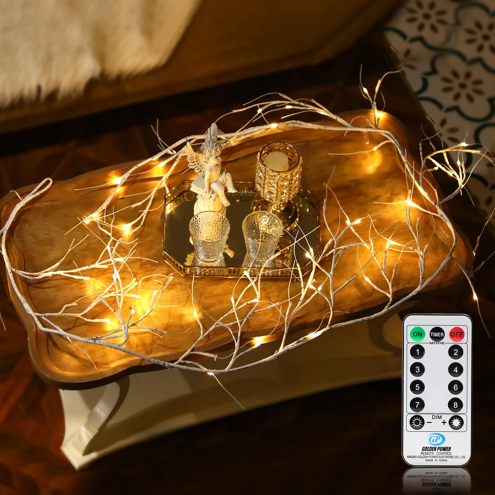 Rivokeer Lighted Birch Garland With Timer 120 Led, 9Ft Birch Garland With Lights Remote Control, Pre-Lit Twig Vine Lights Plug In For Christmas Fireplace Home Wall Decoration Indoor Outdoor