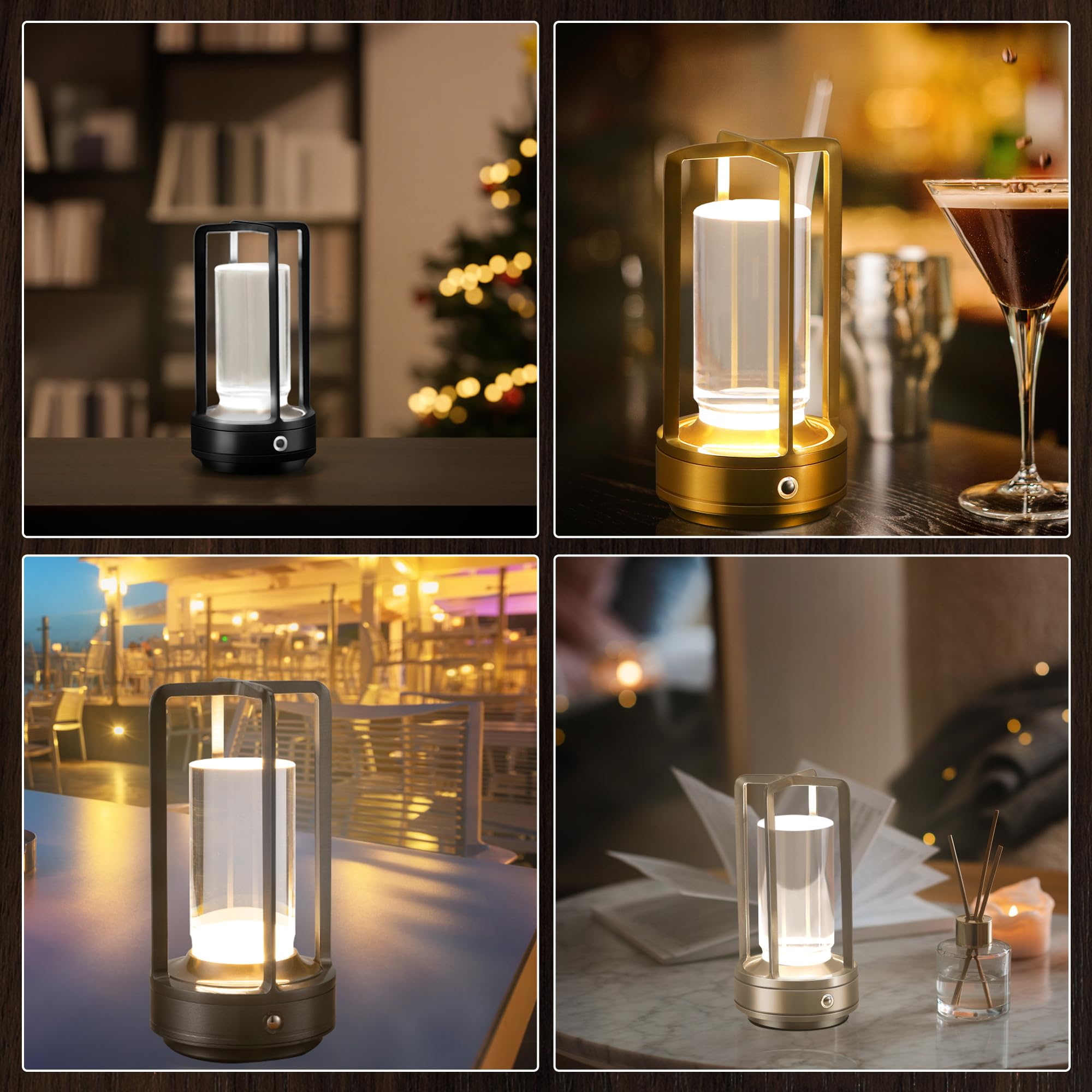 Anxingtools Portable Metal Table Lamp, Rechargeable LED, 3 Color Dimming, 3.54inD x 3.54inW x 6.89inH, Gray, Model AN-