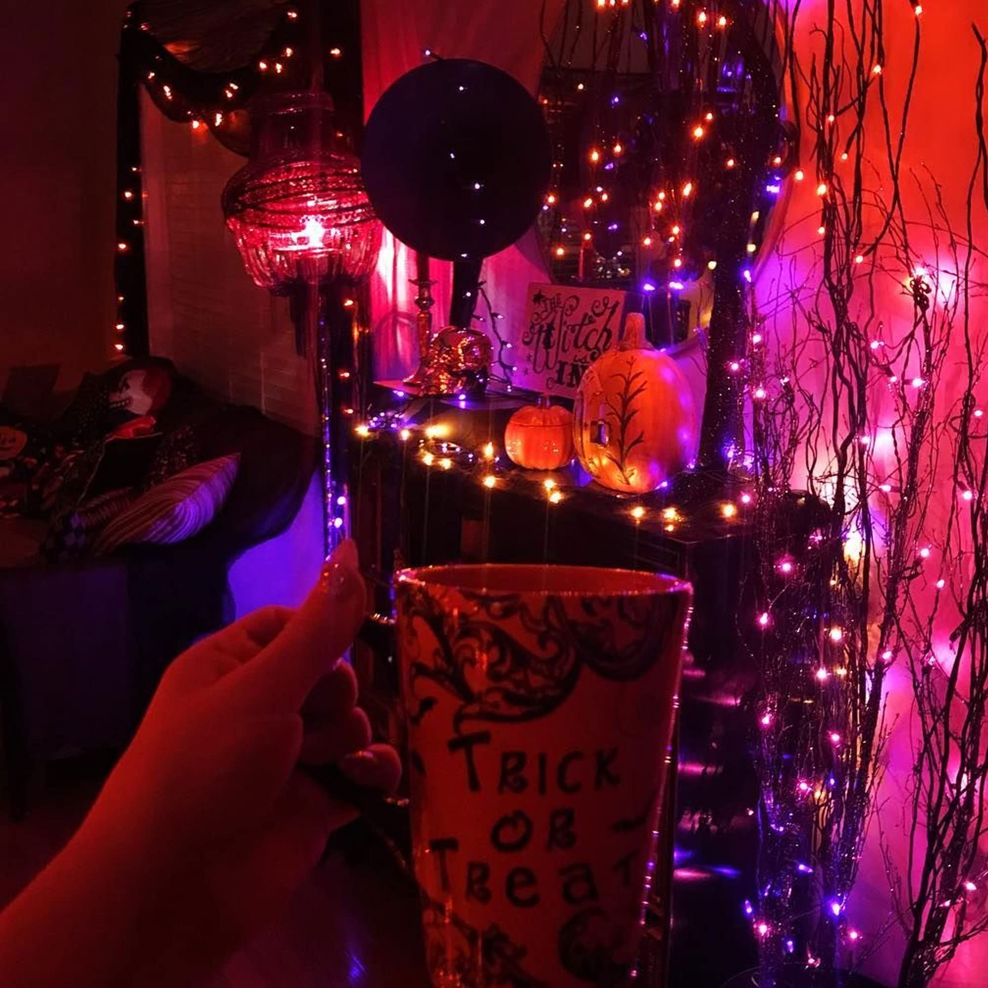 Purple And Orange Solar Halloween Lights Outdoor, Total 80 Ft 240 Led Solar Powered Waterproof Fairy Lights 8 Modes Copper Black