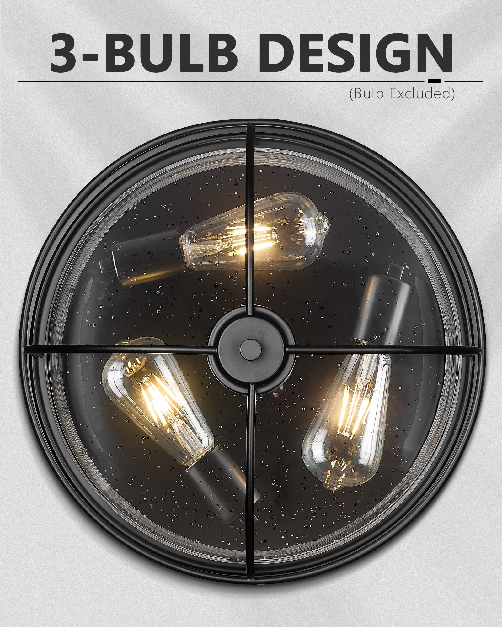 Hwh 15 Inch Farmhouse Ceiling Light With Seeded Glass, Matte Black Finish, 5Htj102F Bk - Hallway & Kitchen Bedroom Laundry Foyer