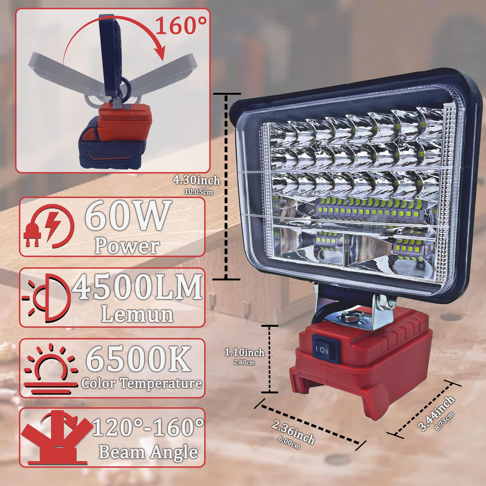 Byczone Led Work Light Cordless Handhelp For Milwaukee 18V Battery,60W 4500Lm Led Portable Light,Protection Usb Charging Port Fl