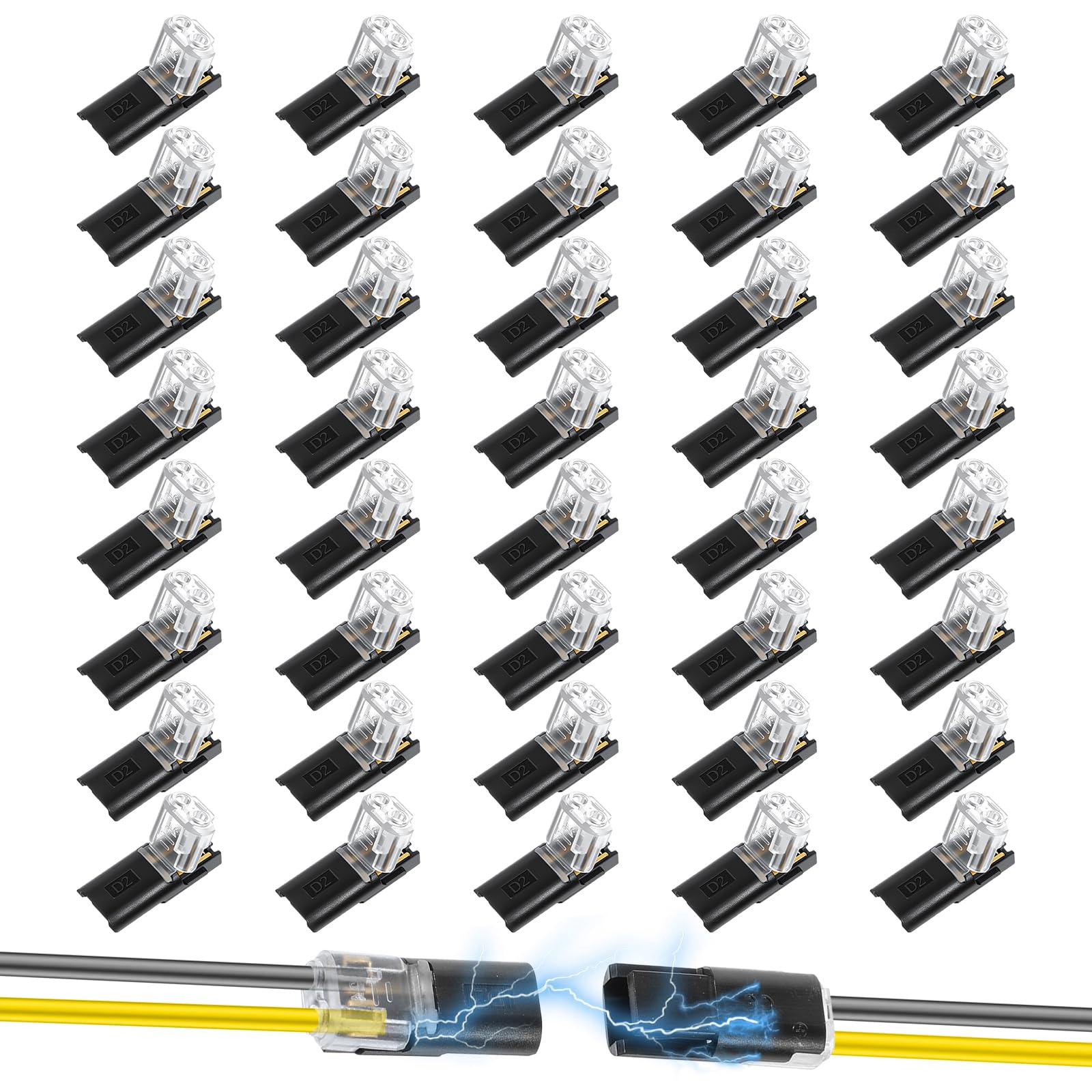 40 Pcs Double-Wire Plug-in Connector  2 Pin Low Voltage Wire Connector Quick Solderless Wire Splice Connectors Led Light Band Connectors Quick Disconnect and Connect