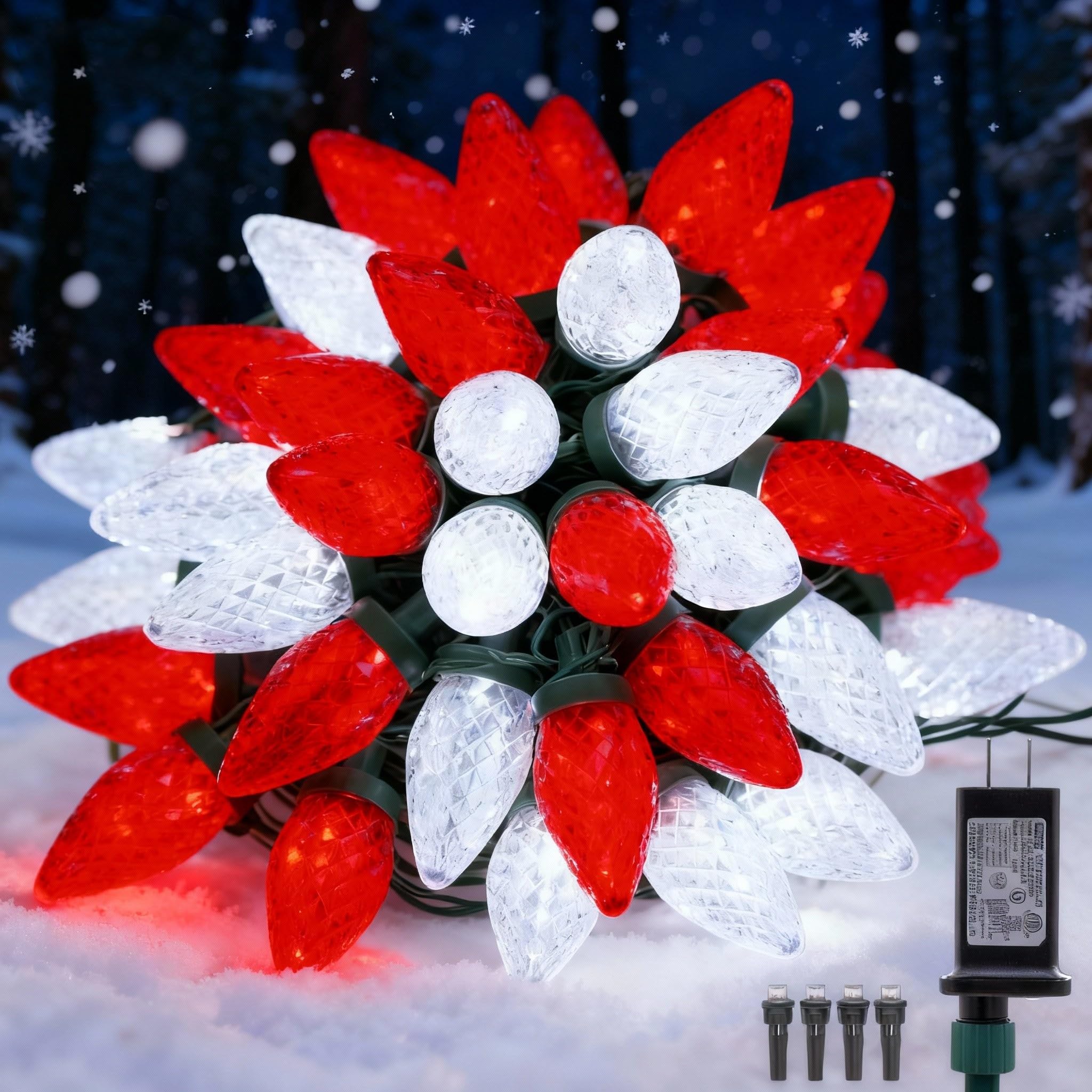 Ucutely C9 Led Christmas Lights Outdoor 33 Feet 50 Led 8 Lighting Modes Waterproof Connectable Christmas String Lights For Outside Roofline Patio Home Xmas Decorations (Red & White)