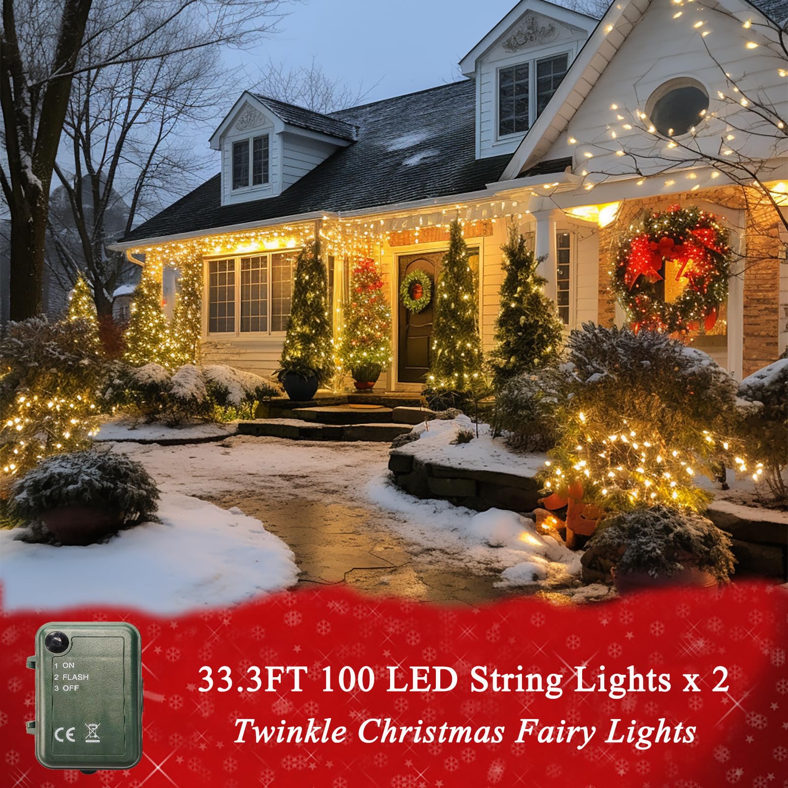 Green Christmas Lights Battery Powered  2 Pack Total 66.6 Ft 200 Led Green String Lights Indoor Outdoor Christmas Decoration  Twinkle Fairy Light For Classroom Home Party Room Xmas Tree Party Decor