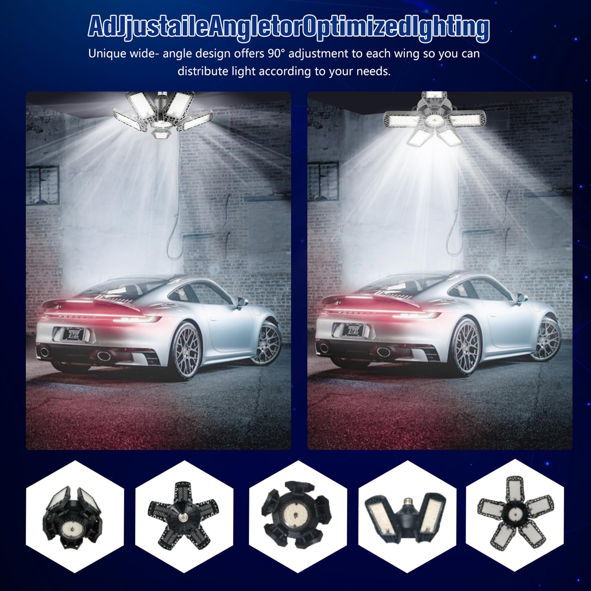 Sumkea Led Garage Lights 200W - 2 Pack, 20000Lm Led Shop Light With Adjustable Panel, 6000-6500K Daylight, 360 Illumination Ceil